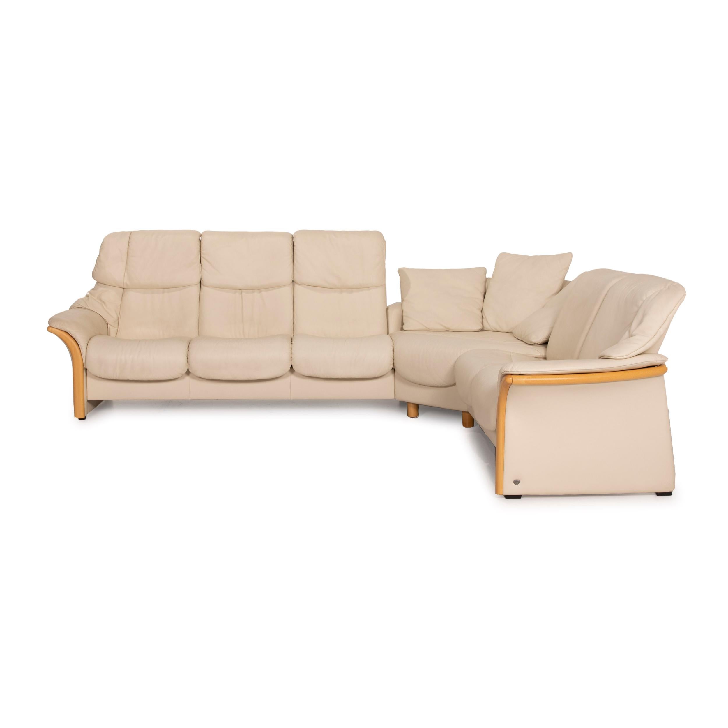 Contemporary Stressless Eldorado Leather Cream Corner Sofa For Sale