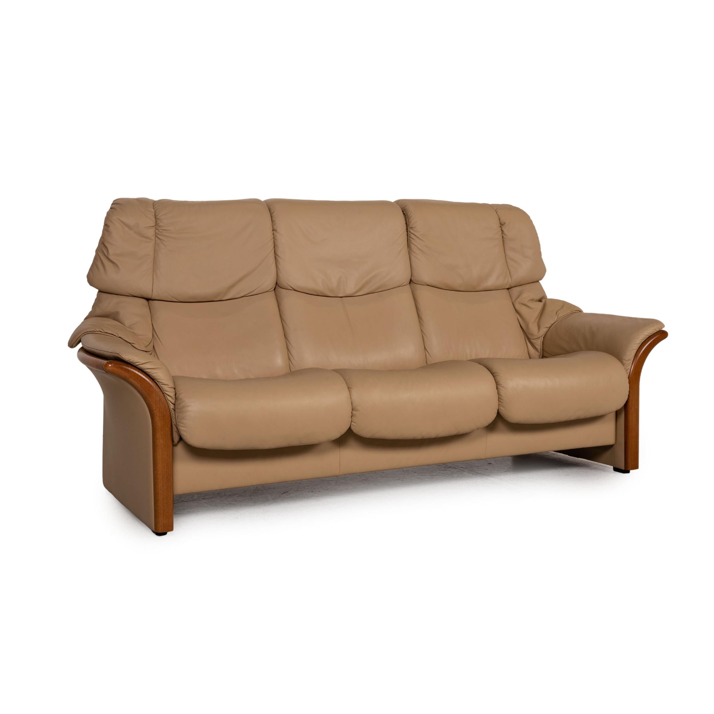 Stressless Eldorado Leather Sofa Beige Three Seater Couch In Good Condition For Sale In Cologne, DE