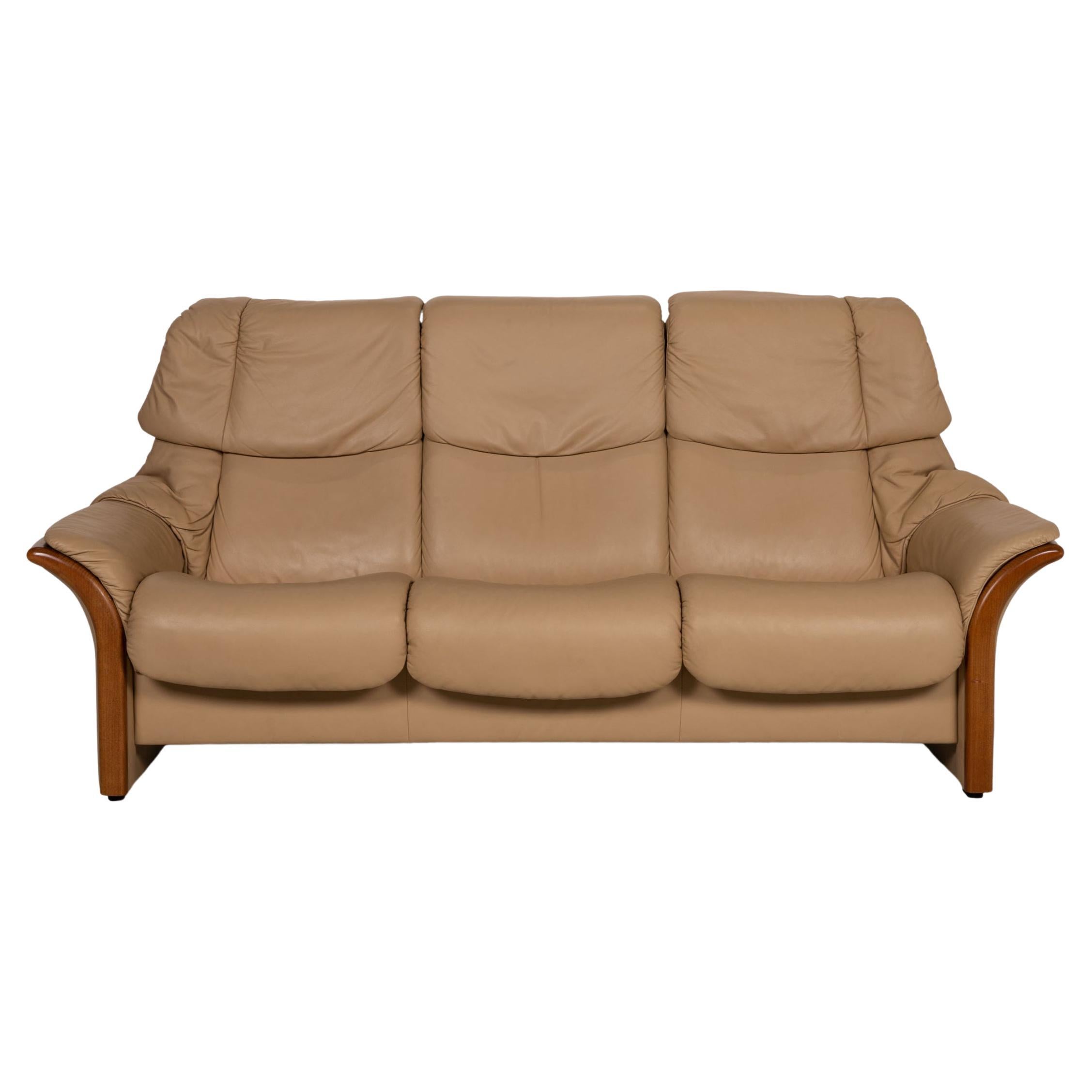 Stressless Eldorado Leather Sofa Beige Three Seater Couch For Sale