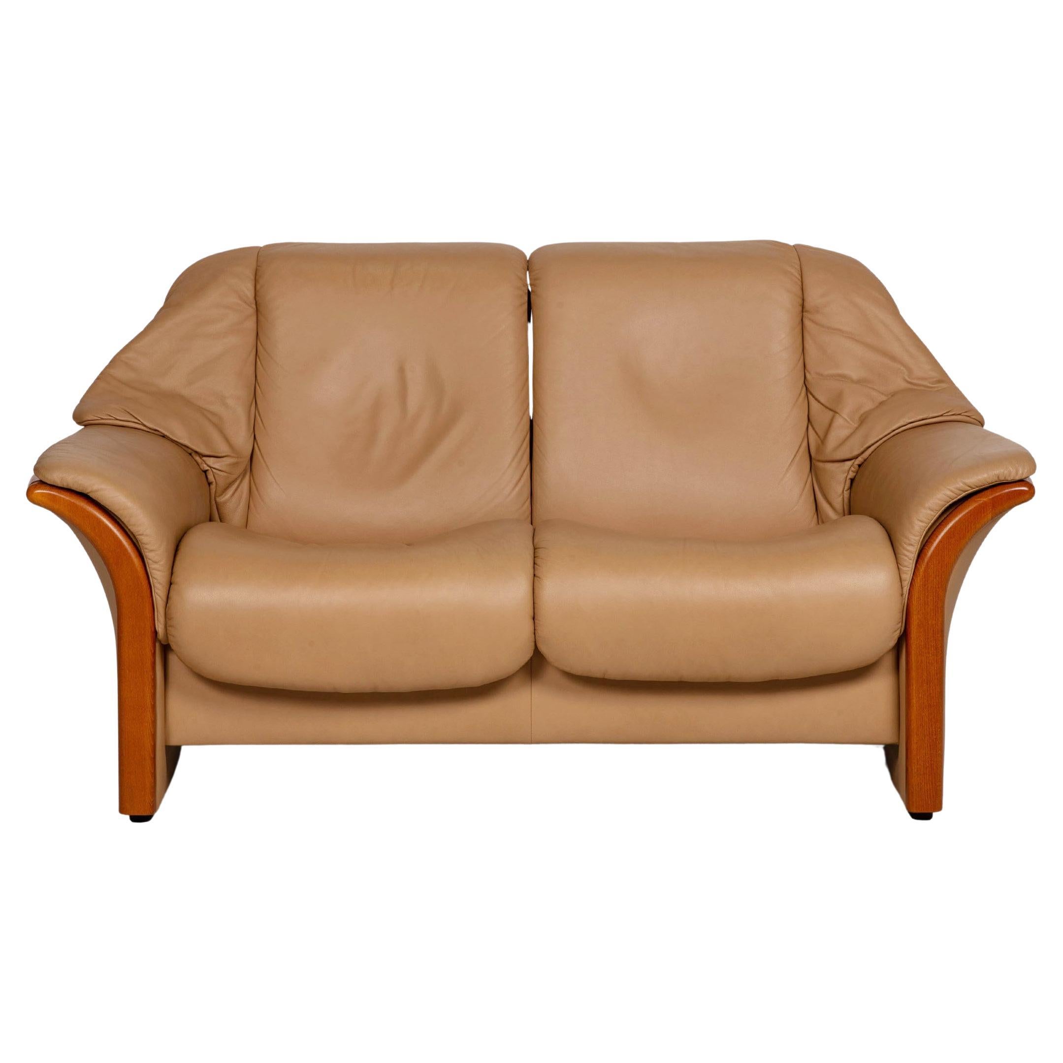 Stressless Eldorado Leather Sofa Beige Two Seater Couch For Sale
