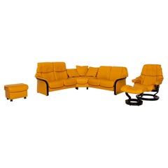 Stressless Eldorado Yellow Leather Corner Sofa + Reno Armchair Set Incl