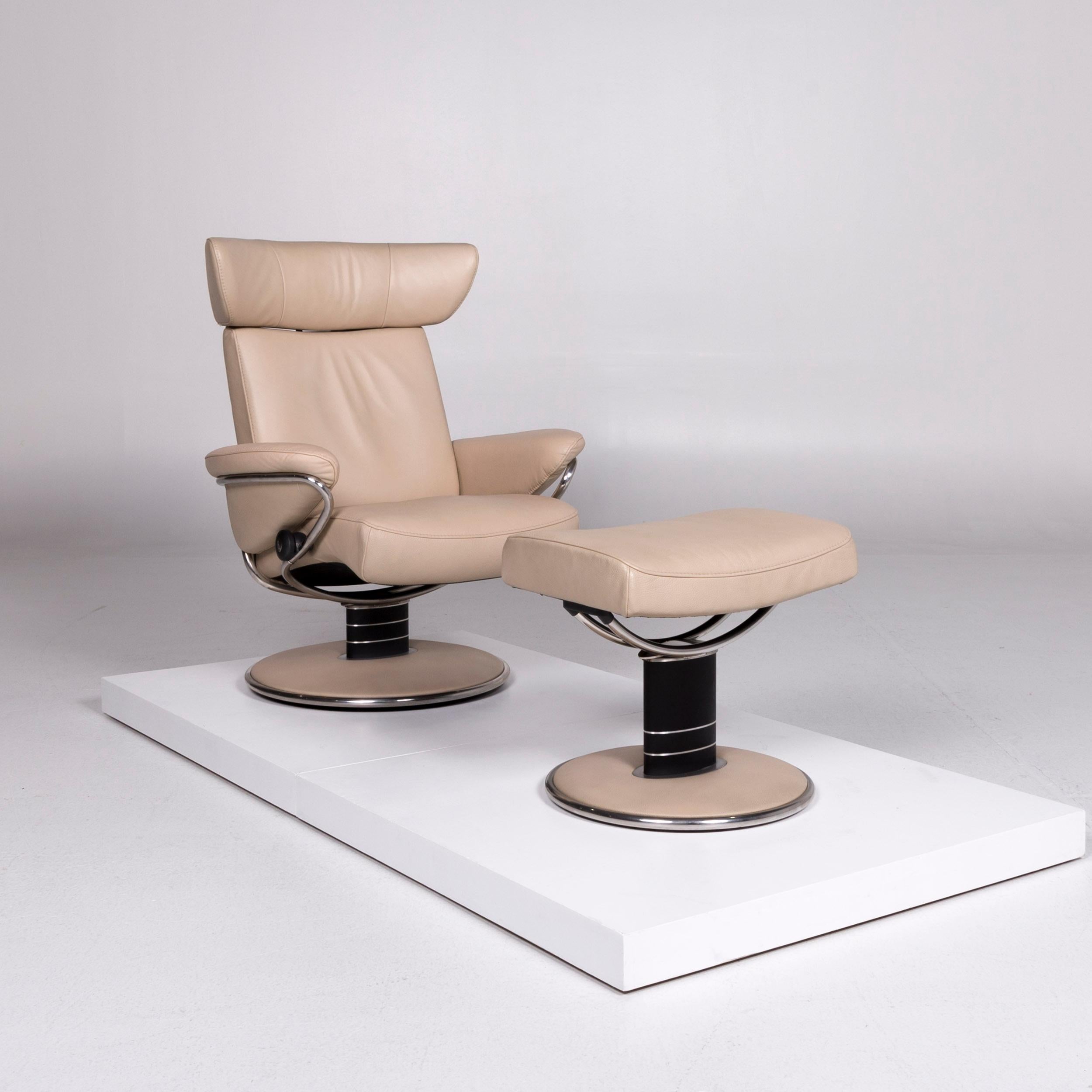 We bring to you a stressless jazz designer leather armchair beige incl. stool.
    
 
 Product measurements in centimeters:
 
 Depth 81
Width 84
Height 101
Seat-height 46
Rest-height 57
Seat-depth 50
Seat-width 55
Back-height 60.