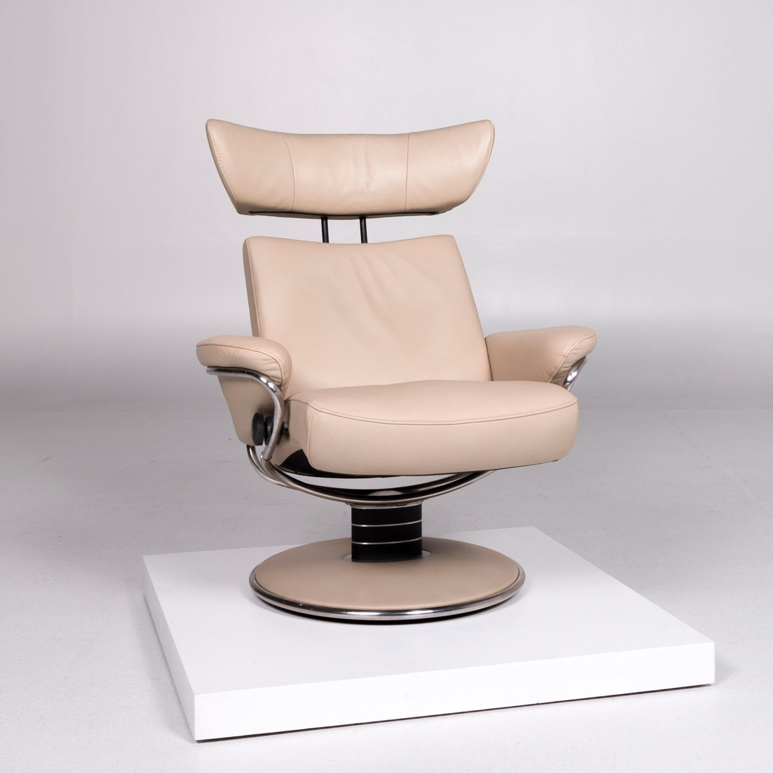 Stressless Jazz Designer Leather Armchair Beige incl. Stool In Good Condition In Cologne, DE