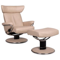 Stressless Jazz Designer Leather Armchair Beige incl. Stool