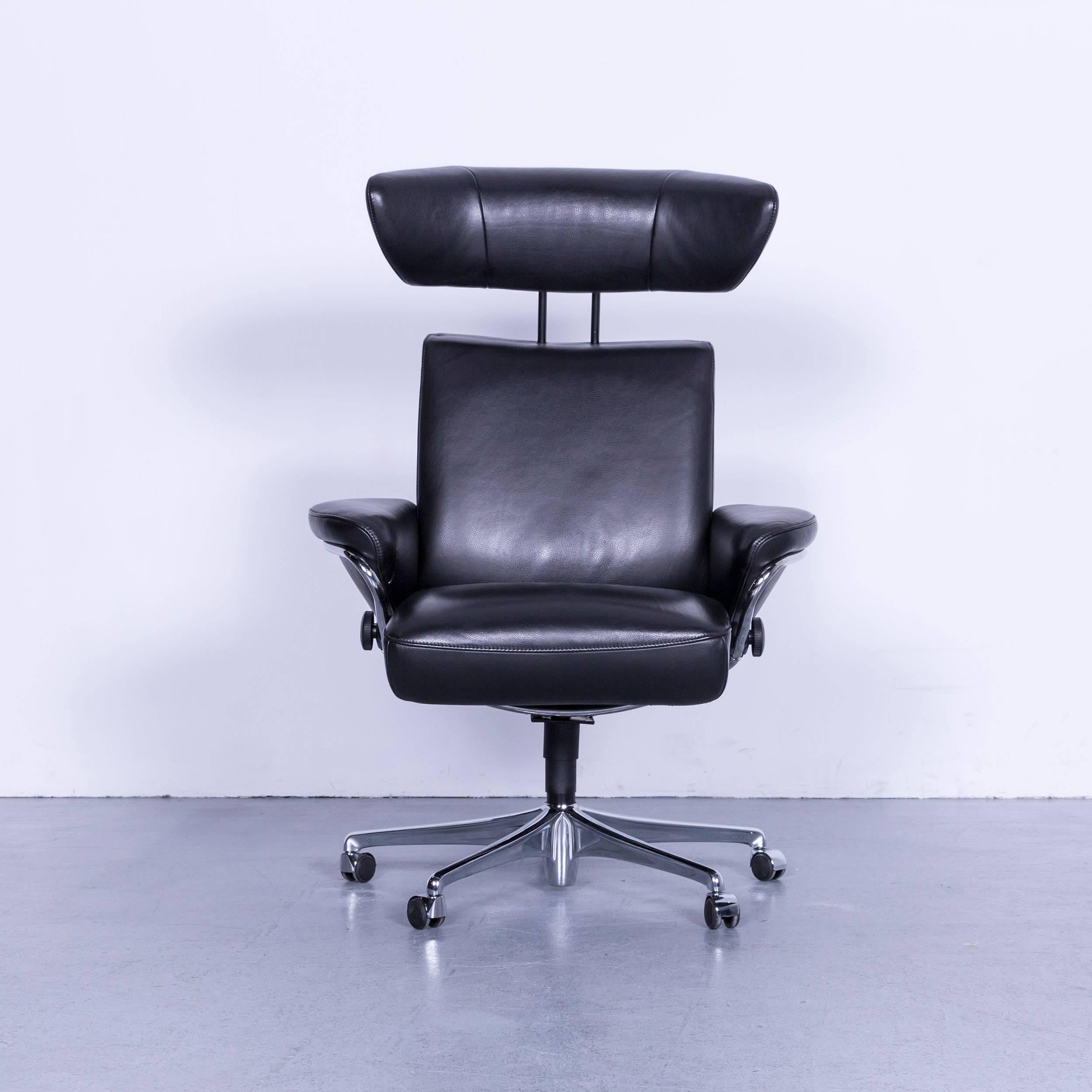Fauteuil de bureau en cuir noir Stressless Jazz Designer avec pouf et fonctionnalité 6