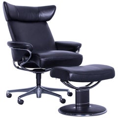 Stressless Jazz Designer Leather Office Chair Black with Footstool and Function