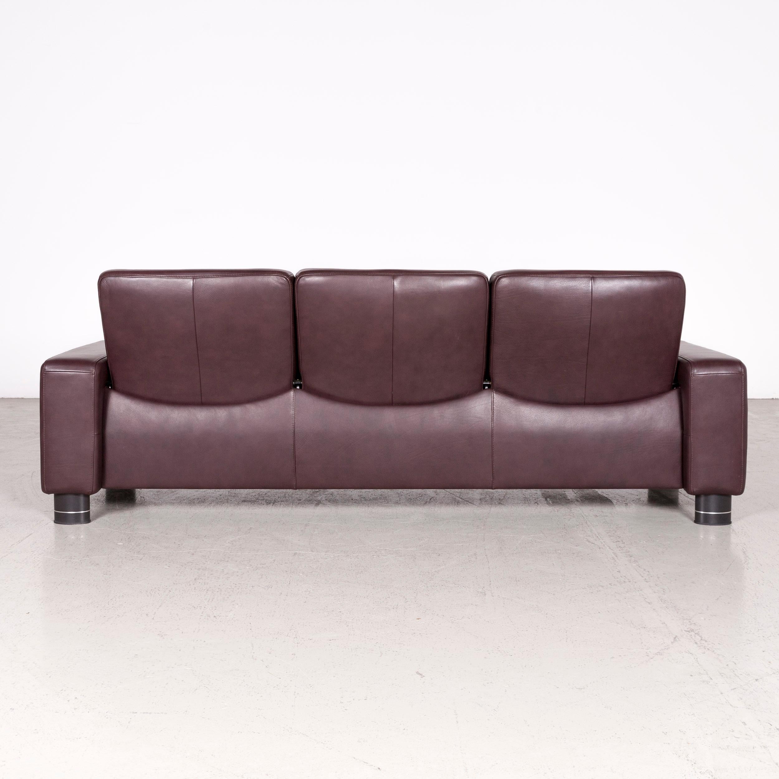 Stressless Jazz Designer Leather Sofa Eggplant Three-Seat Real Leather Couch 1