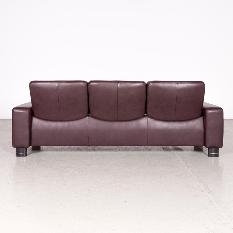 Stressless Jazz Designer Leather Sofa Eggplant ThreeSeat Real Leather Couch at 1stDibs