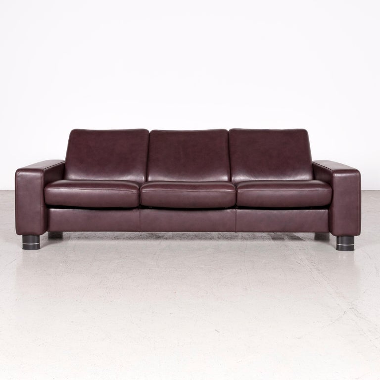 Stressless Jazz Designer Leather Sofa Eggplant ThreeSeat Real Leather