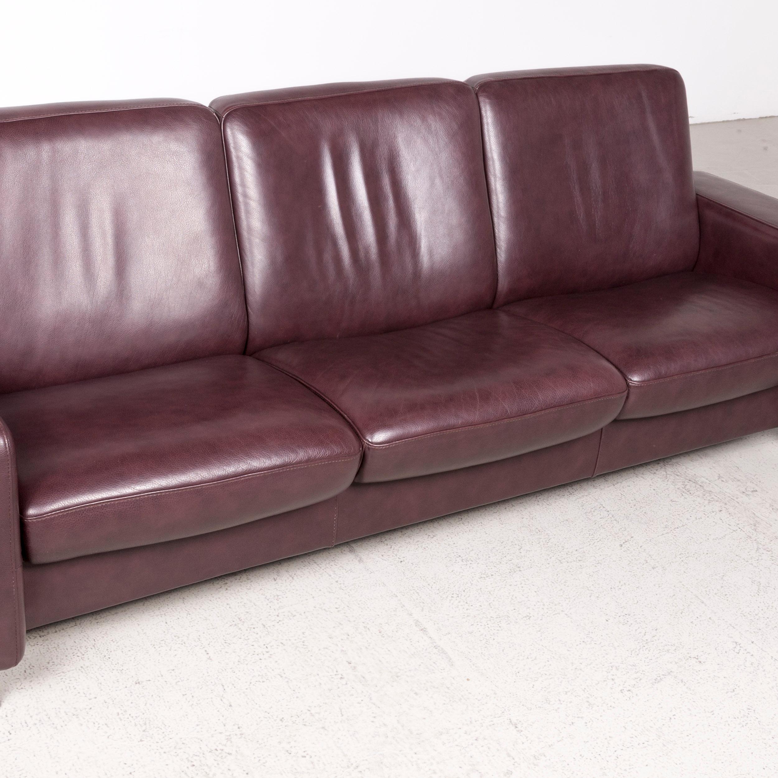 Modern Stressless Jazz Designer Leather Sofa Eggplant Three-Seat Real Leather Couch