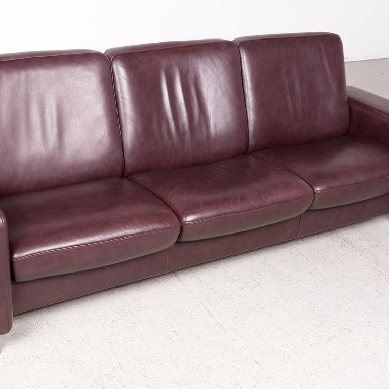 Stressless Jazz Designer Leather Sofa Eggplant Three Seat Real
