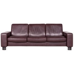 Stressless Jazz Designer Leather Sofa Eggplant Three-Seat Real Leather Couch