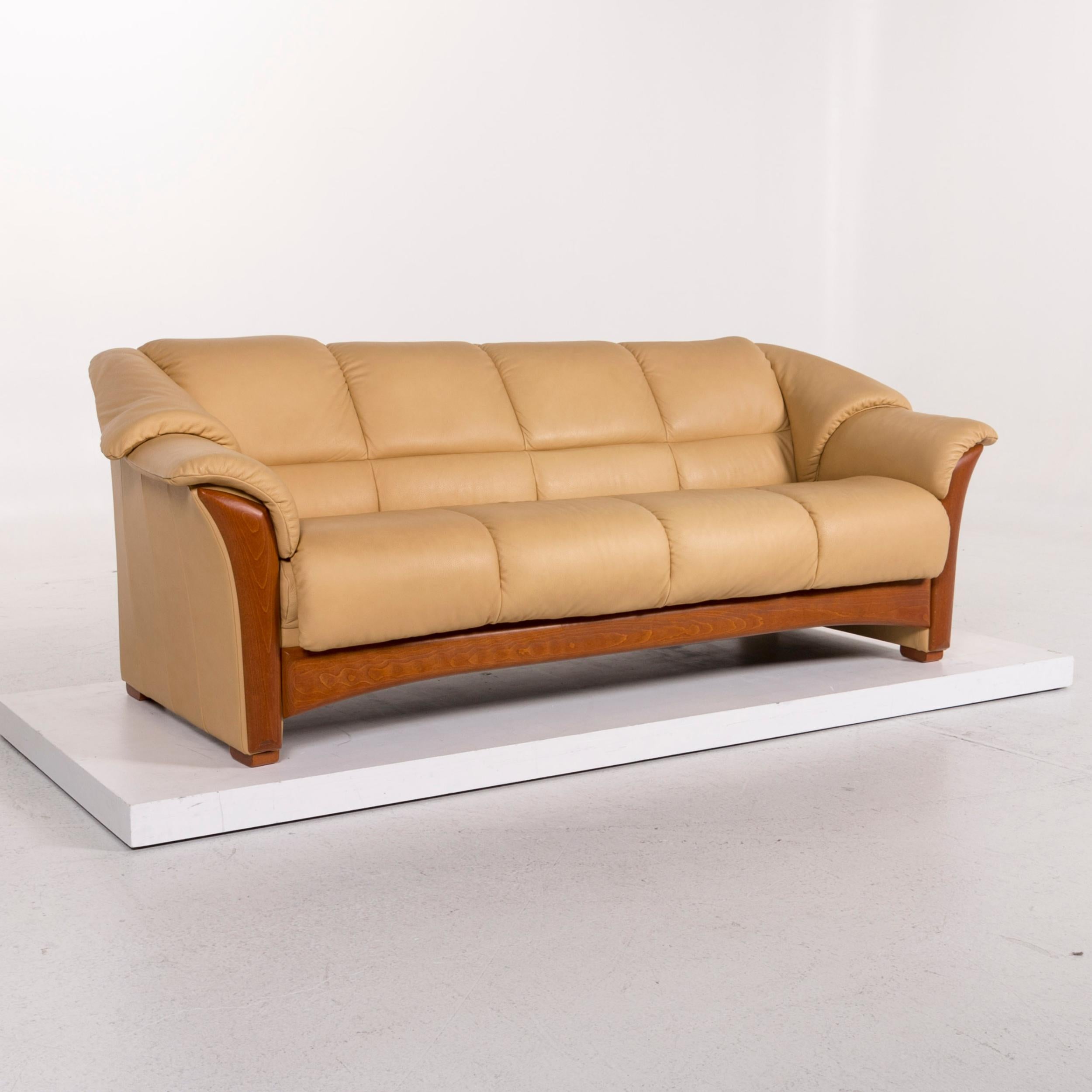 Modern Stressless Leather Sofa Beige Four-Seat Couch