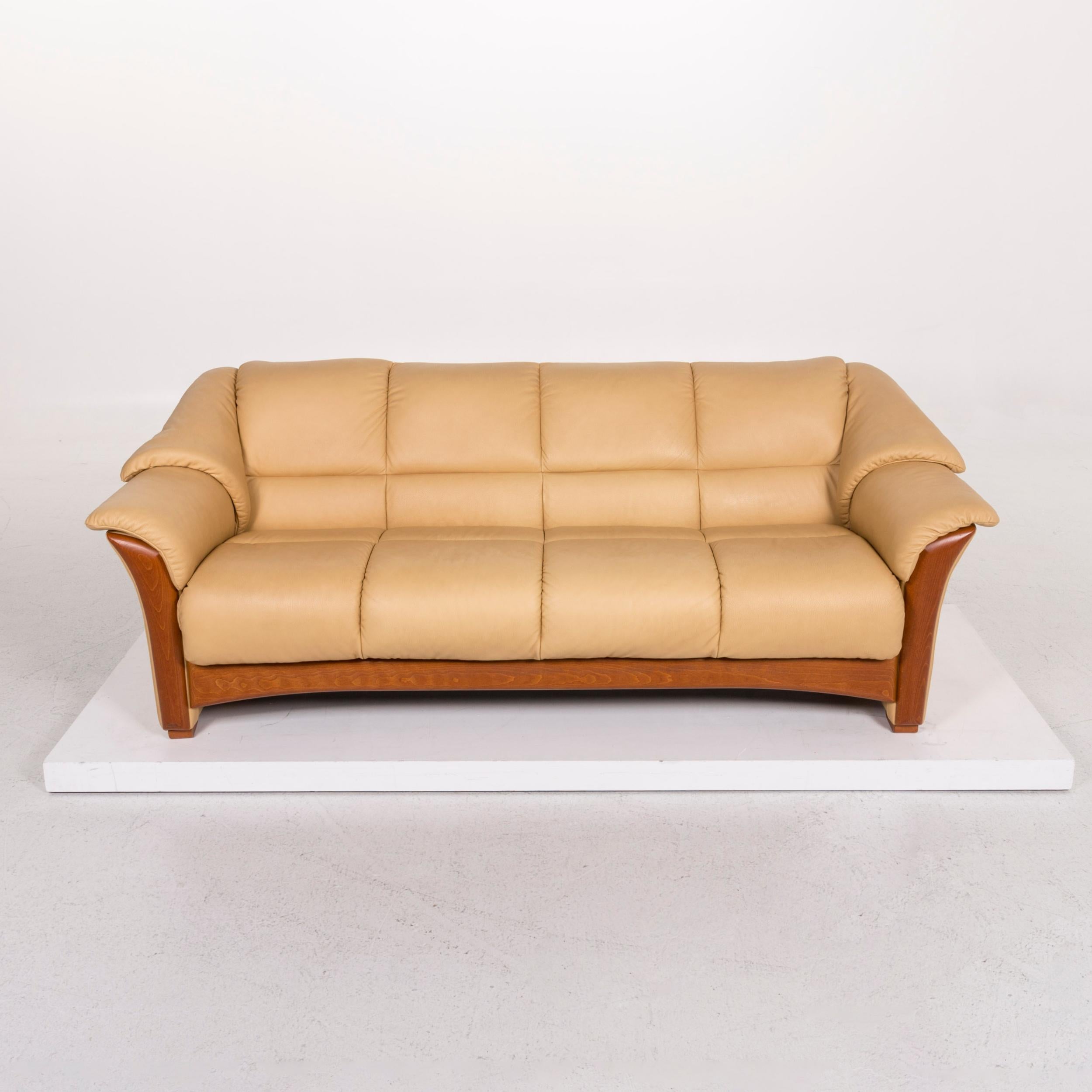 Norwegian Stressless Leather Sofa Beige Four-Seat Couch