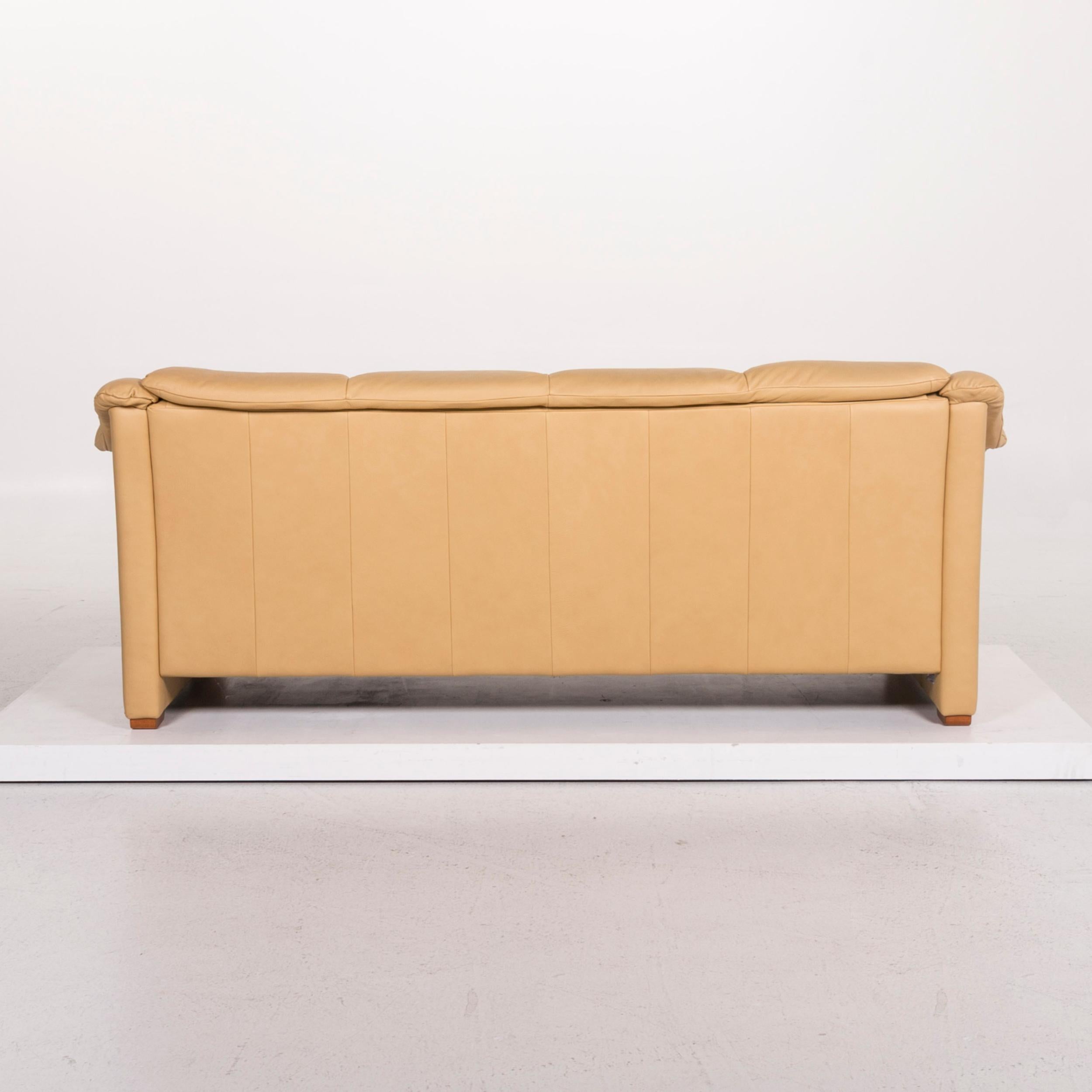 Contemporary Stressless Leather Sofa Beige Four-Seat Couch