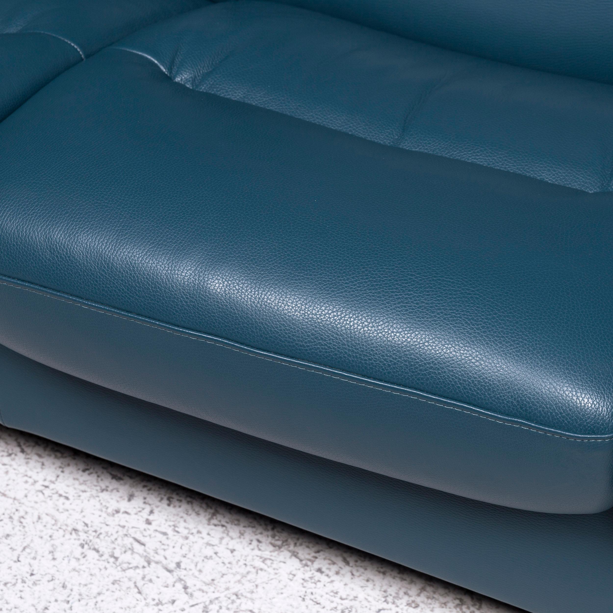 Modern Stressless Leather Sofa Blue Petrol Three-Seat Function Couch
