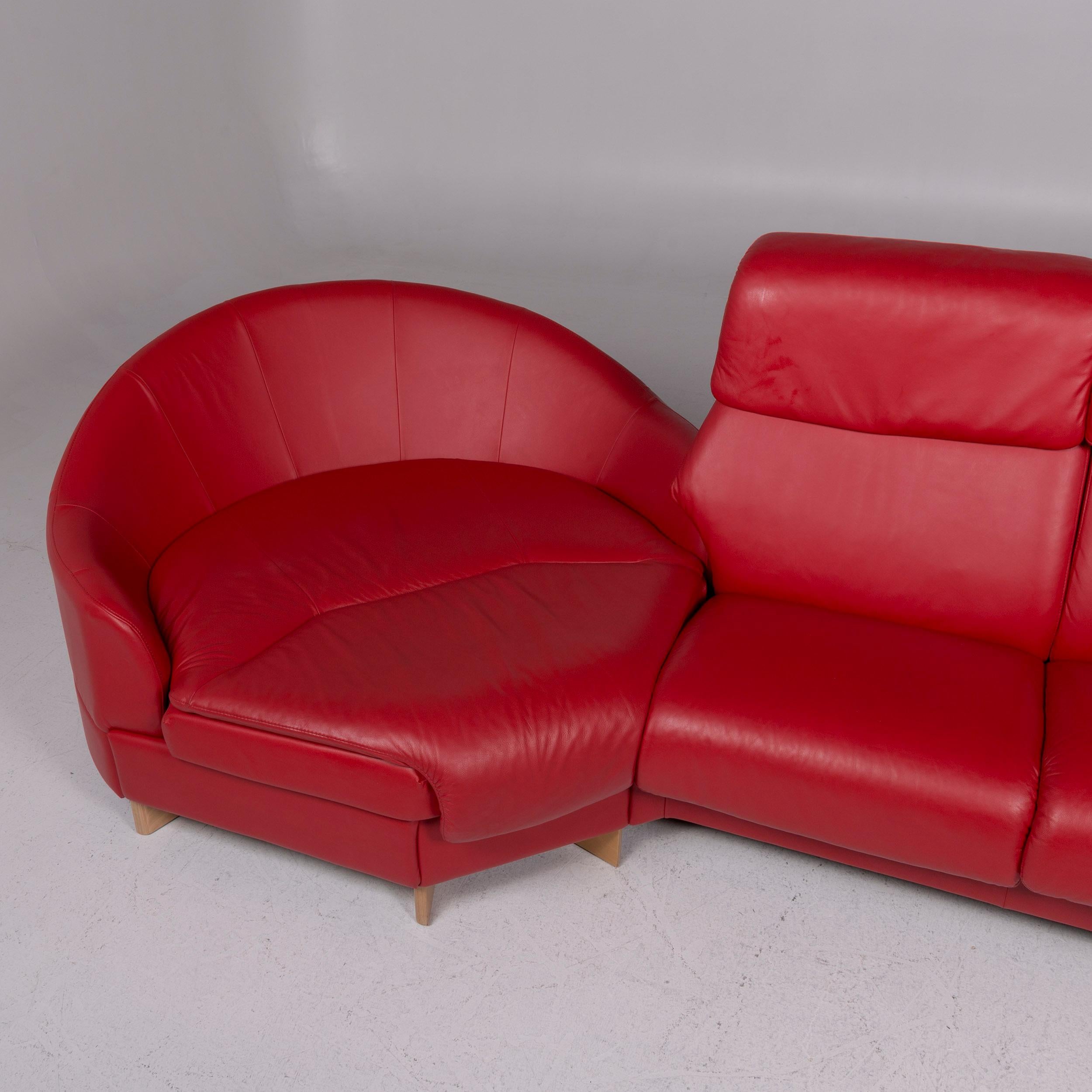 Stressless Leather Sofa Red Corner Sofa In Good Condition For Sale In Cologne, DE