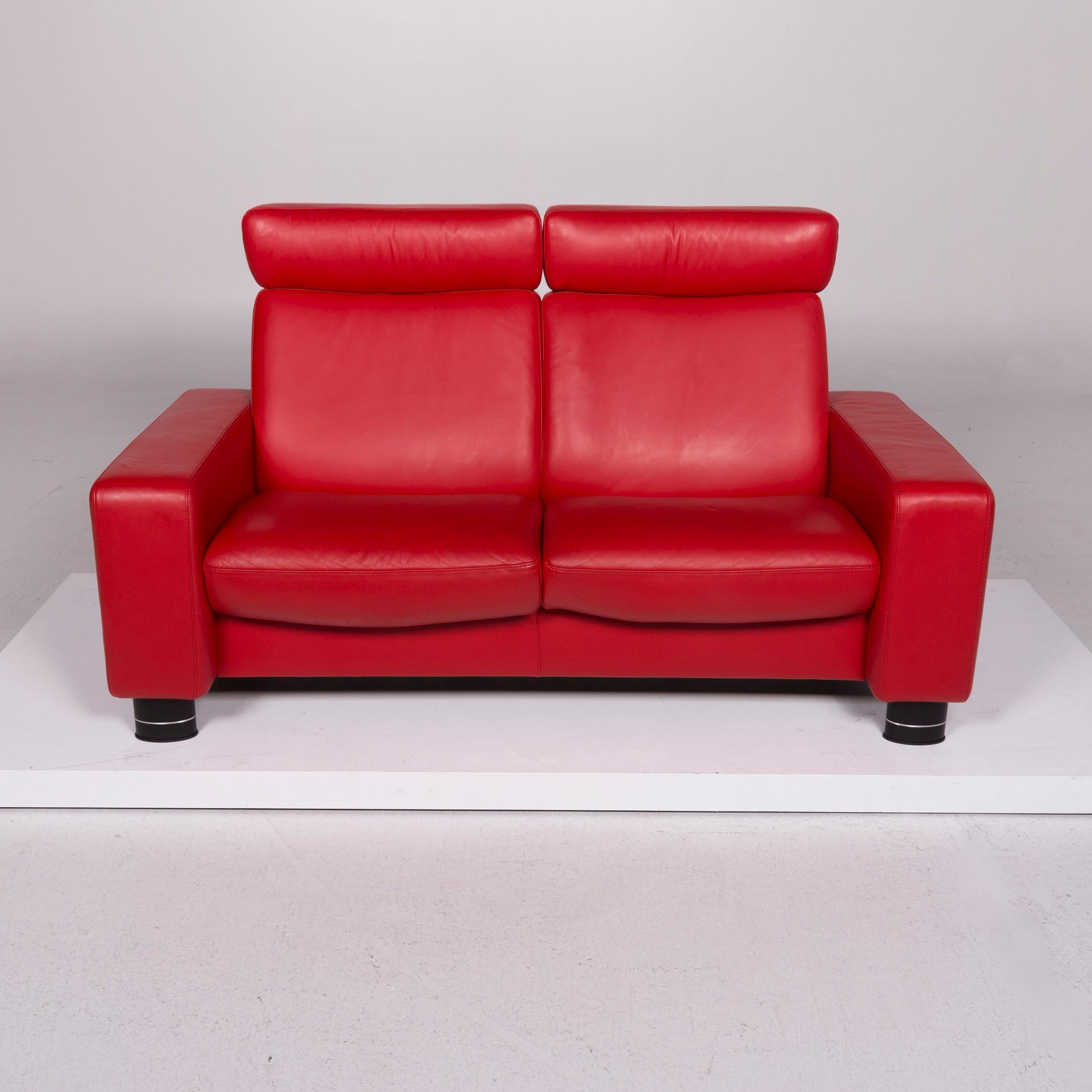 Stressless Leather Sofa Red Two-Seat In Good Condition In Cologne, DE
