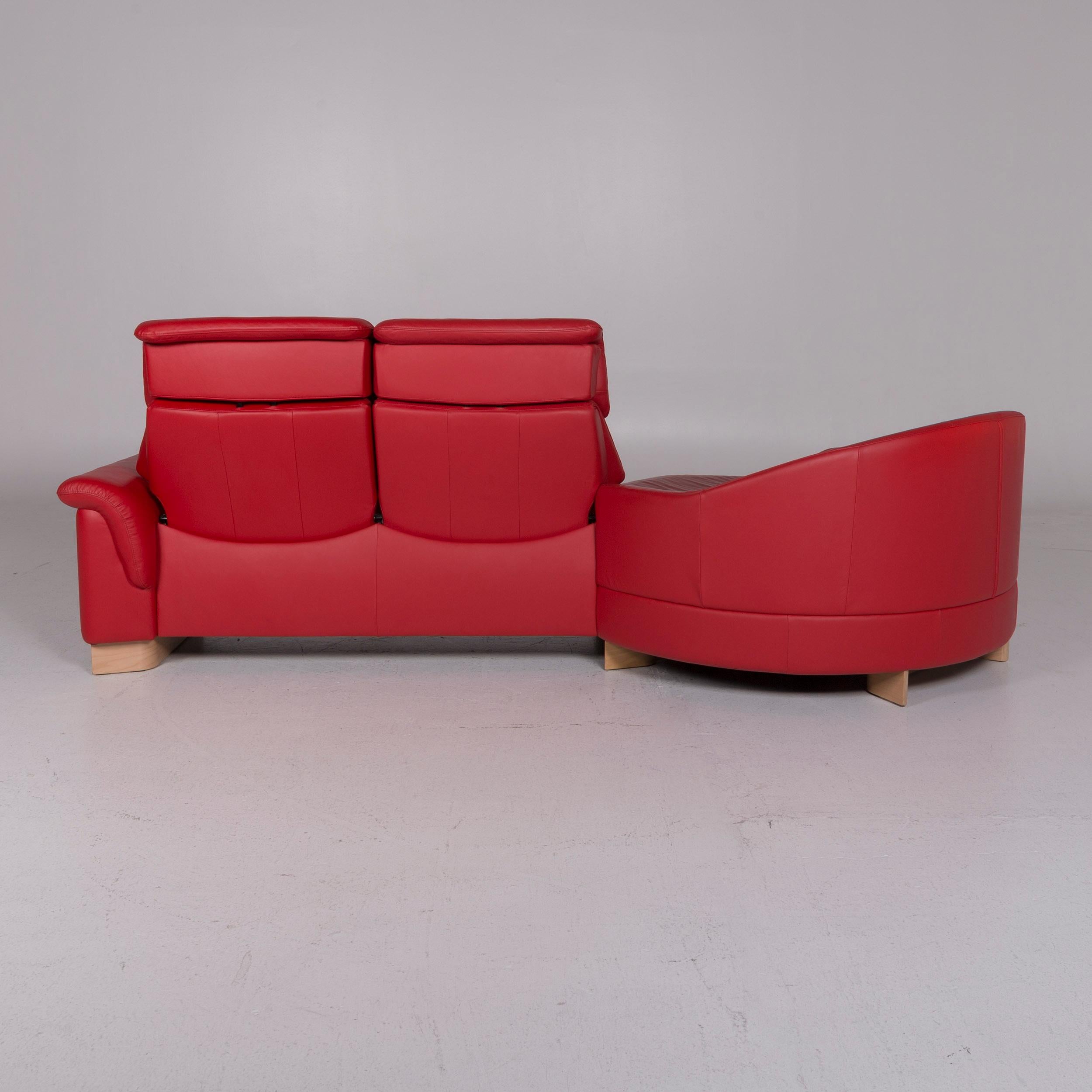 Stressless Leather Sofa Set Red Corner Sofa Armchair Stool 5
