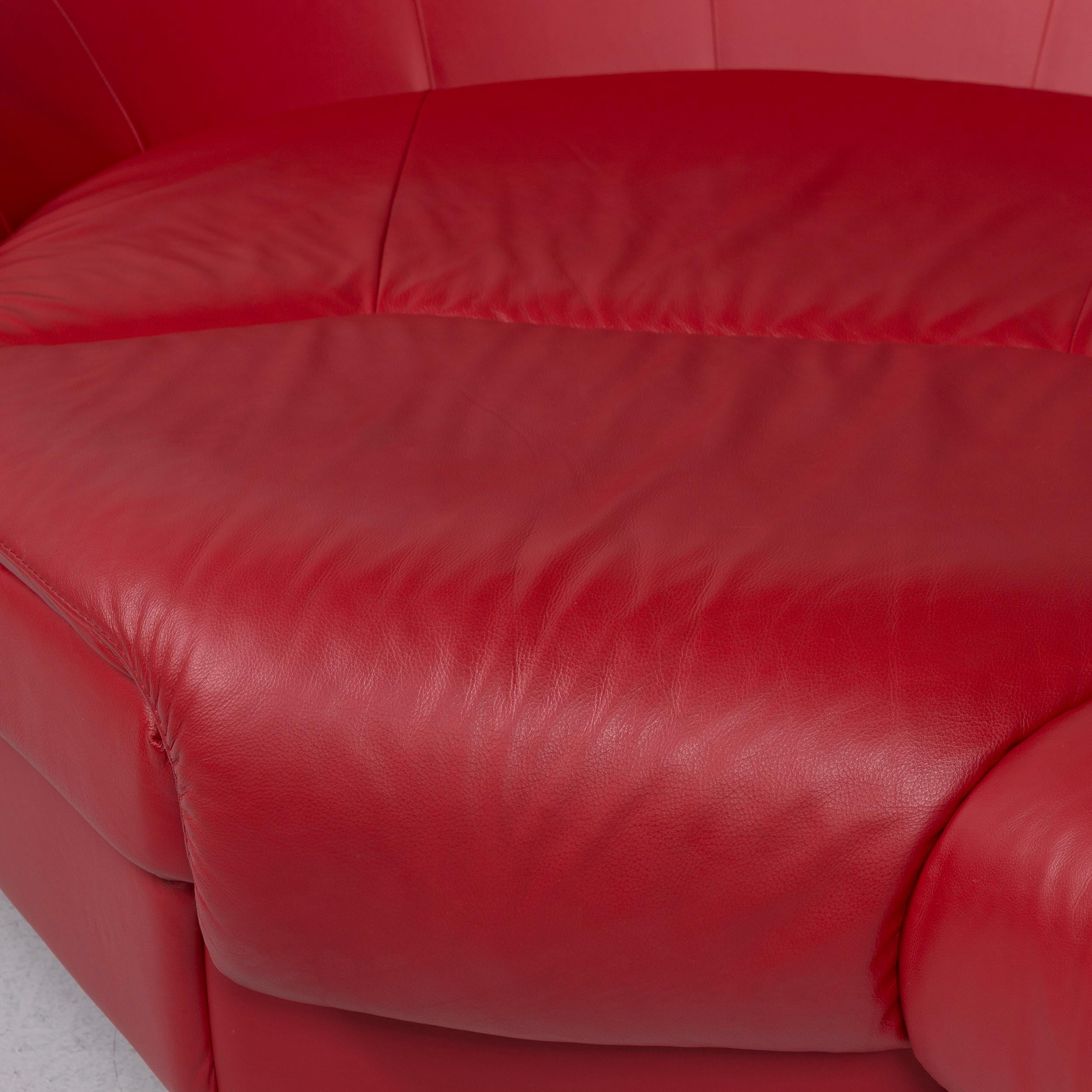 Stressless Leather Sofa Set Red Corner Sofa Armchair Stool In Good Condition In Cologne, DE