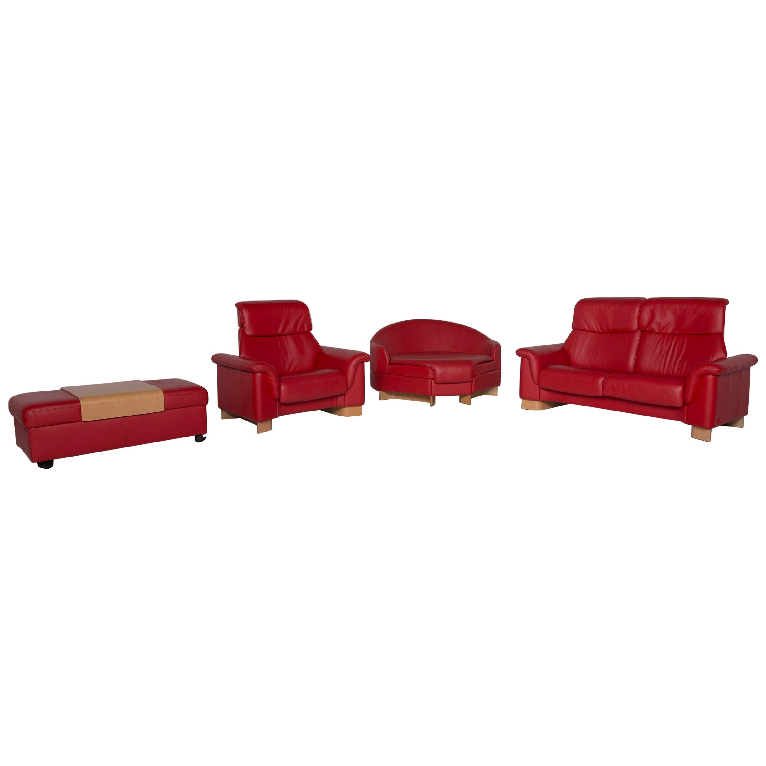 Stressless Leather Sofa Set Red Corner Sofa Armchair Stool
