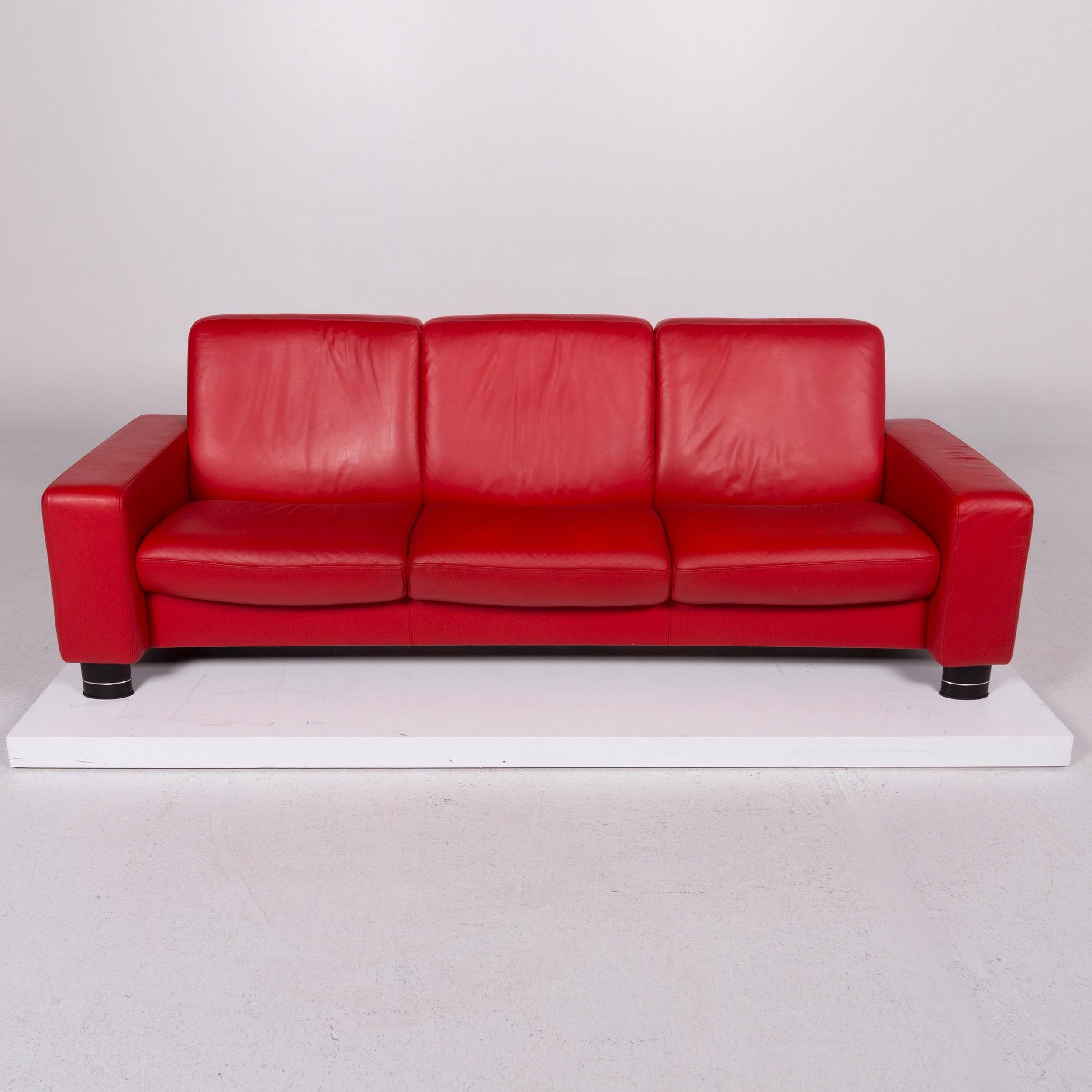 Stressless Leather Sofa Set Red Three-Seat Two-Seat Stool 5