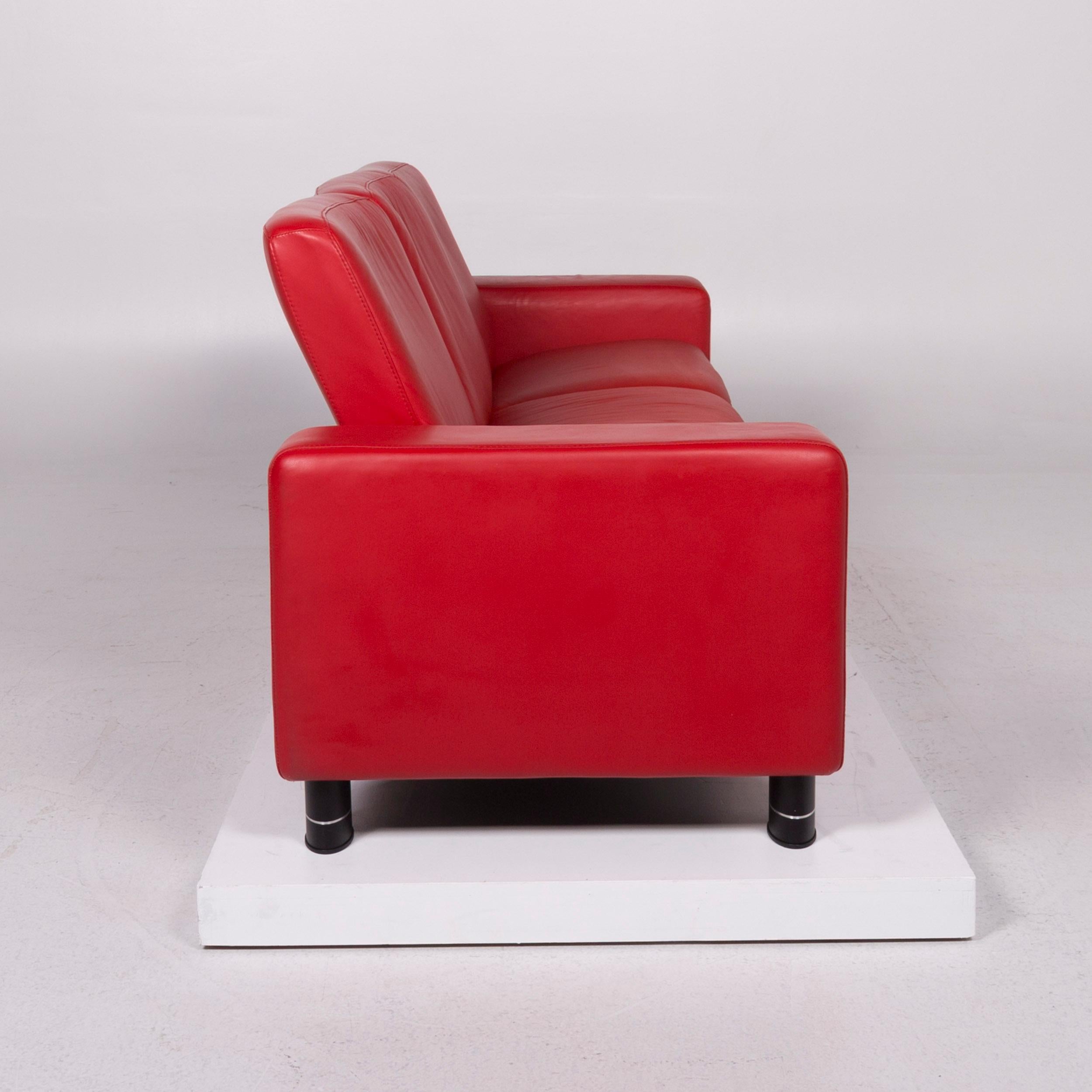 Stressless Leather Sofa Set Red Three-Seat Two-Seat Stool 6
