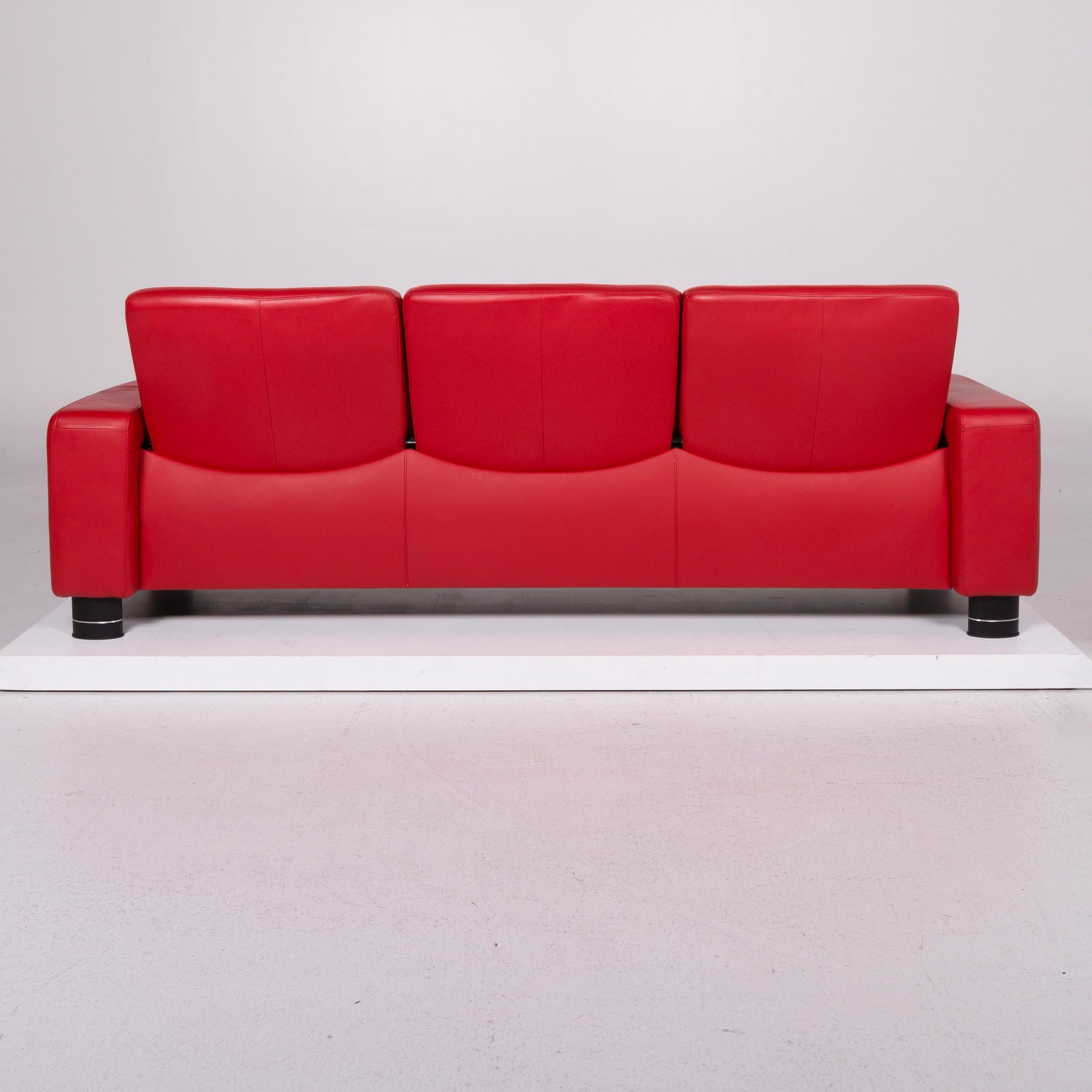 Stressless Leather Sofa Set Red Three-Seat Two-Seat Stool 7