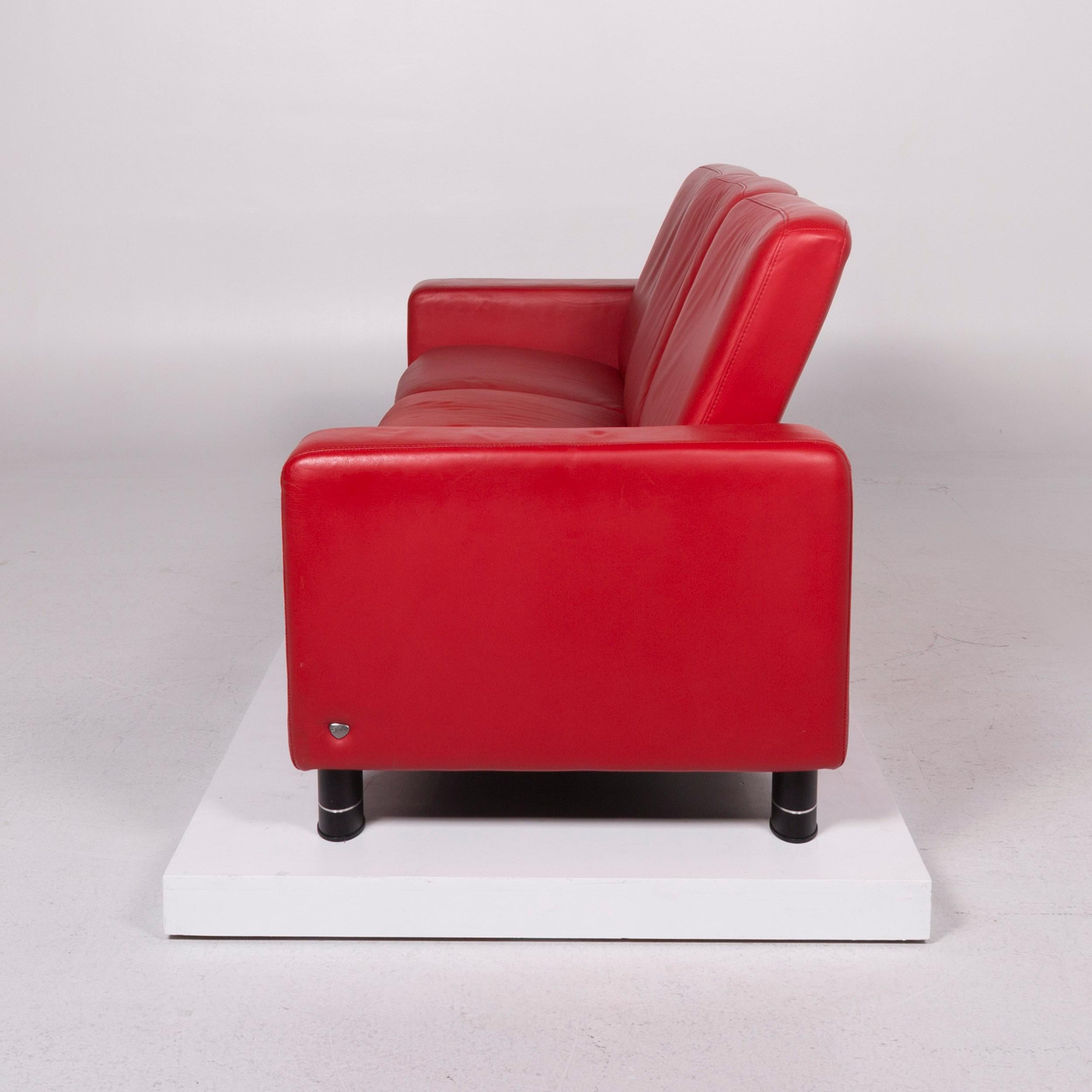 Stressless Leather Sofa Set Red Three-Seat Two-Seat Stool 8