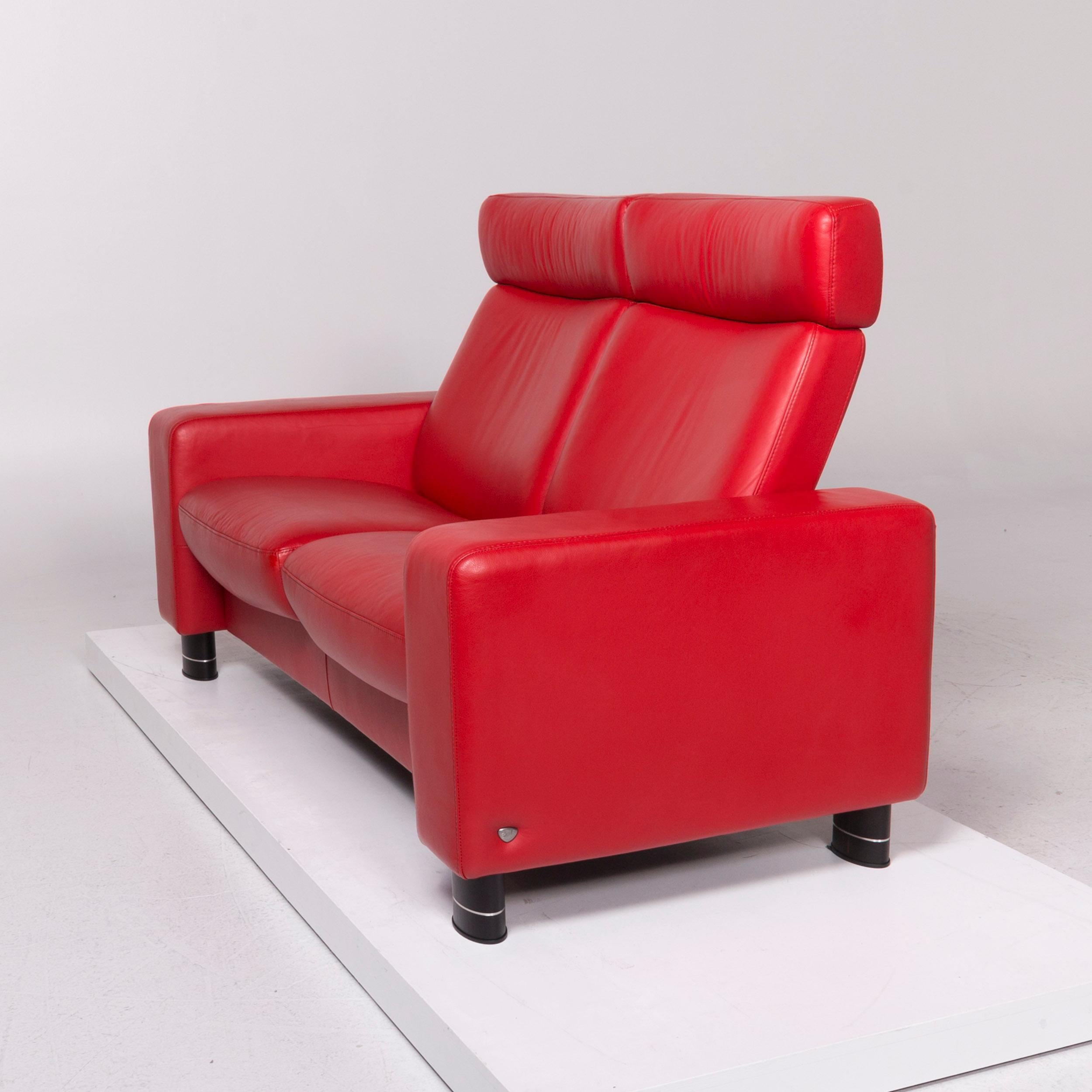 Stressless Leather Sofa Set Red Three-Seat Two-Seat Stool 9