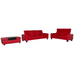 Stressless Leather Sofa Set Red Three-Seat Two-Seat Stool