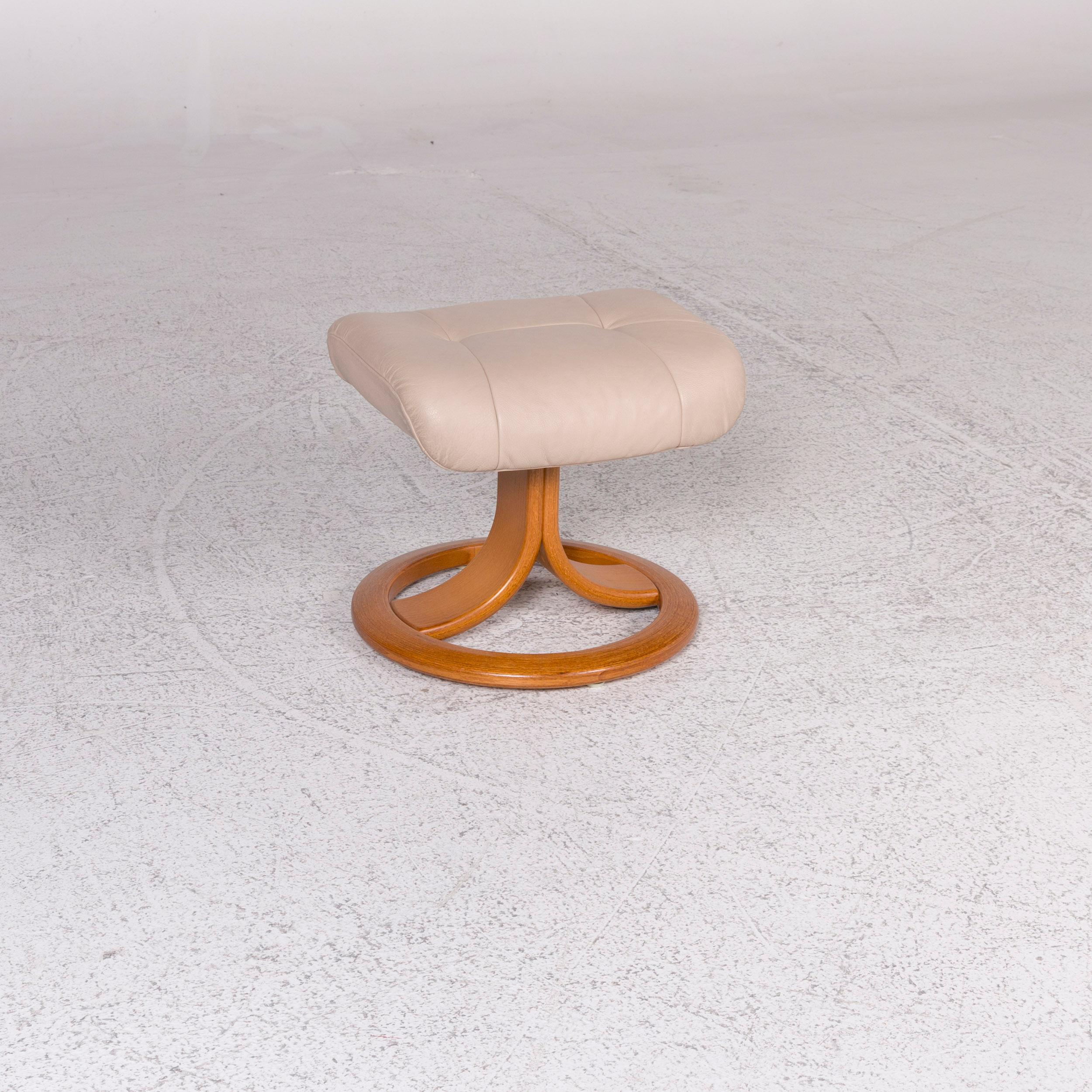 Modern Stressless Leather Stool Beige For Sale