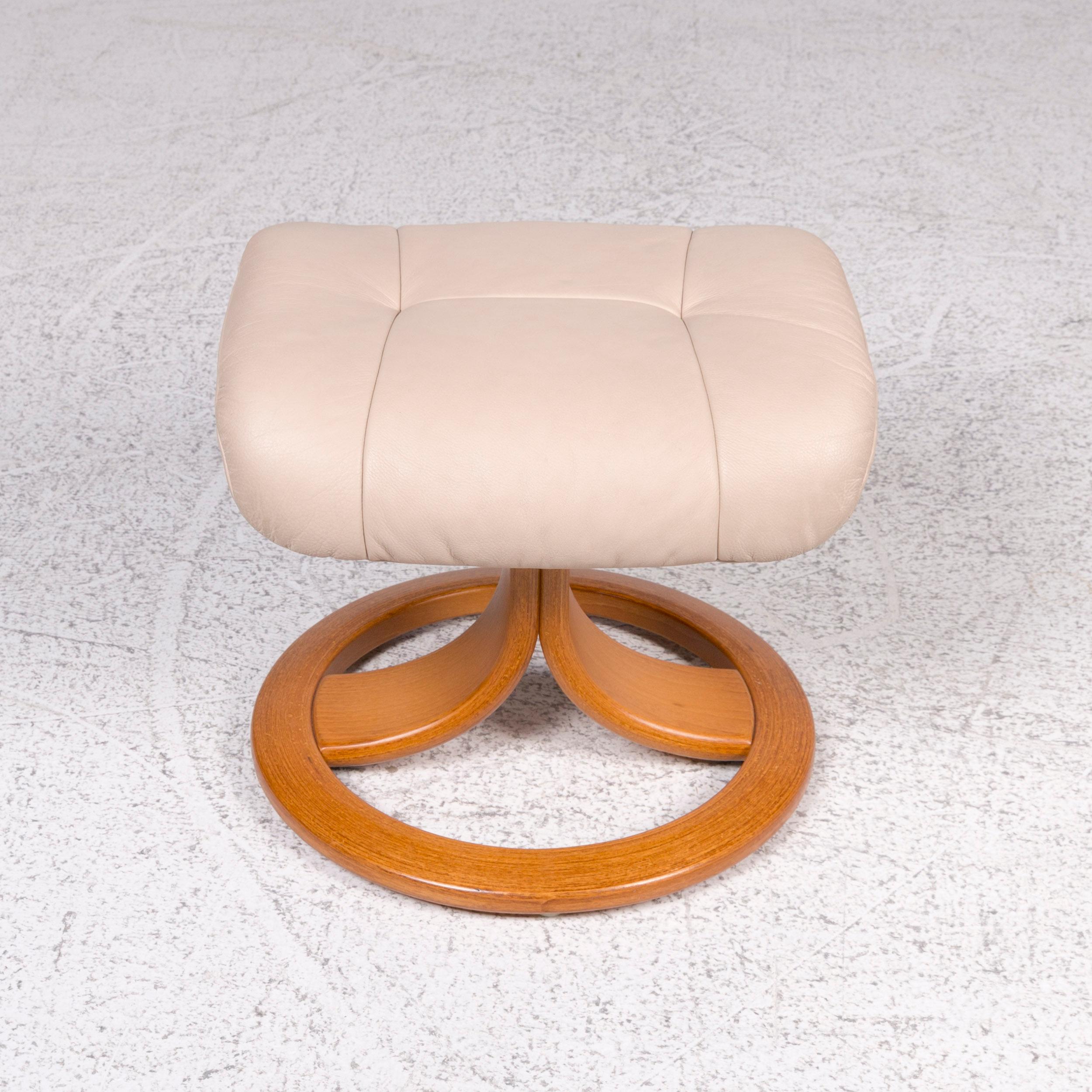Contemporary Stressless Leather Stool Beige For Sale