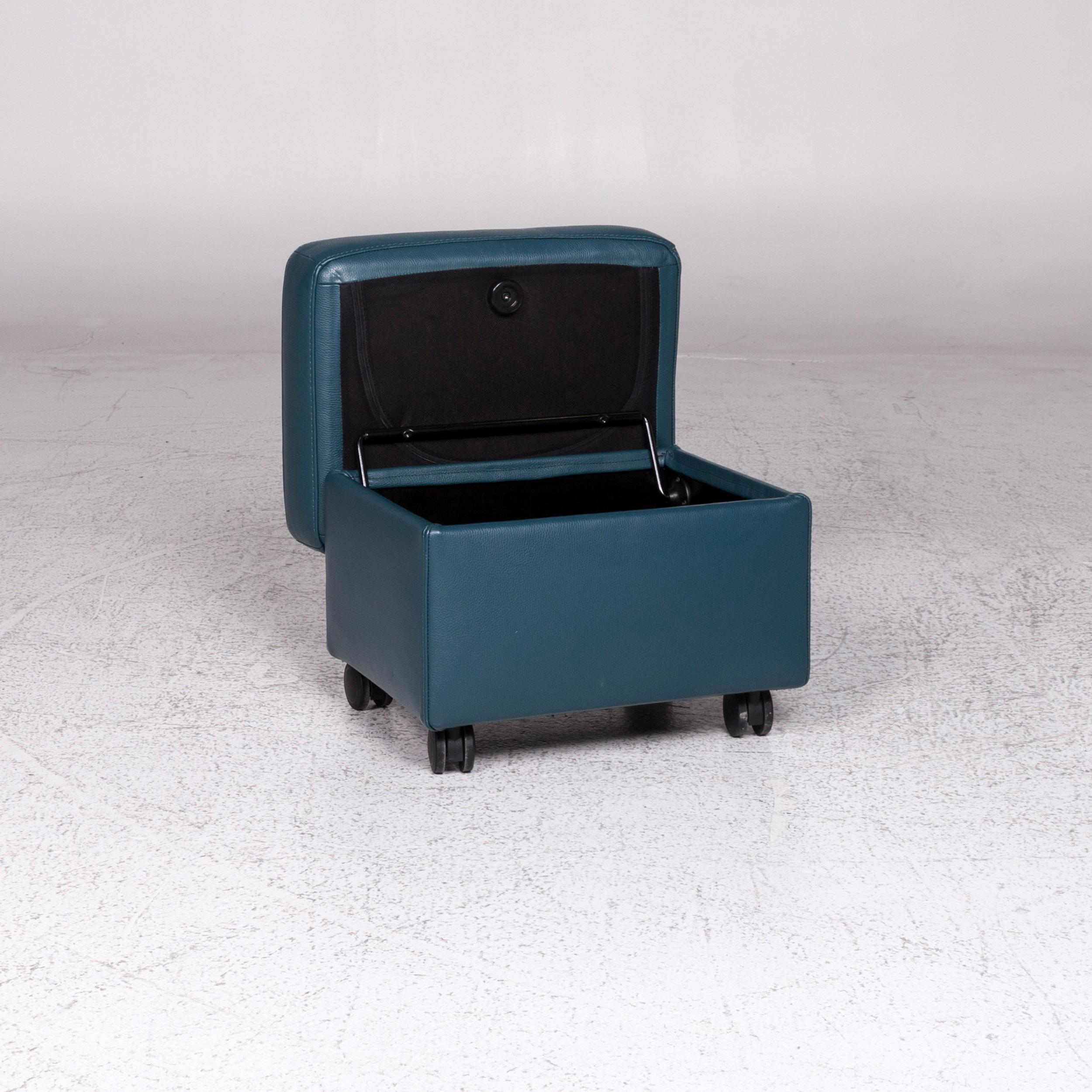 Stressless Leather Stool Blue Petrol Stool In Excellent Condition For Sale In Cologne, DE