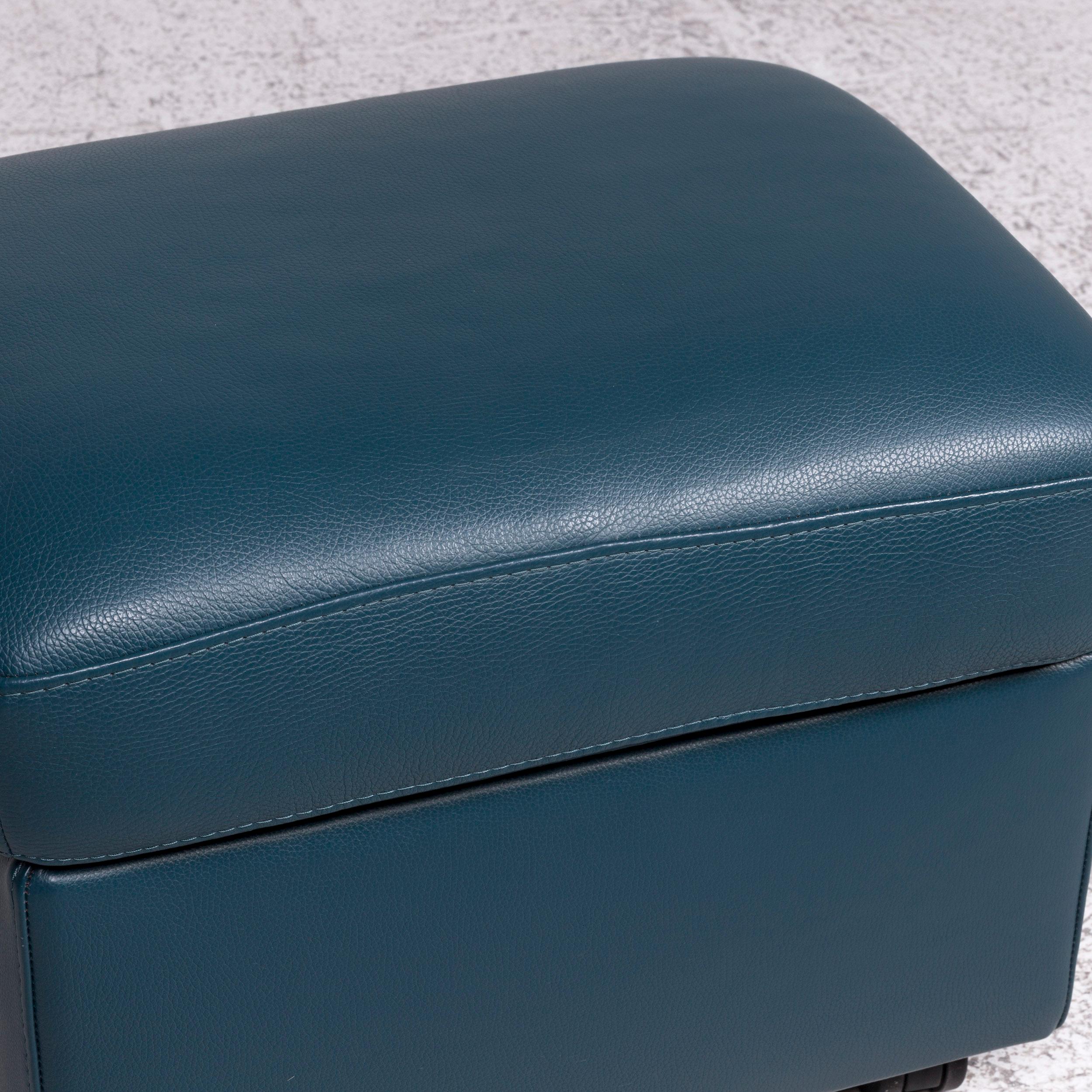Contemporary Stressless Leather Stool Blue Petrol Stool For Sale