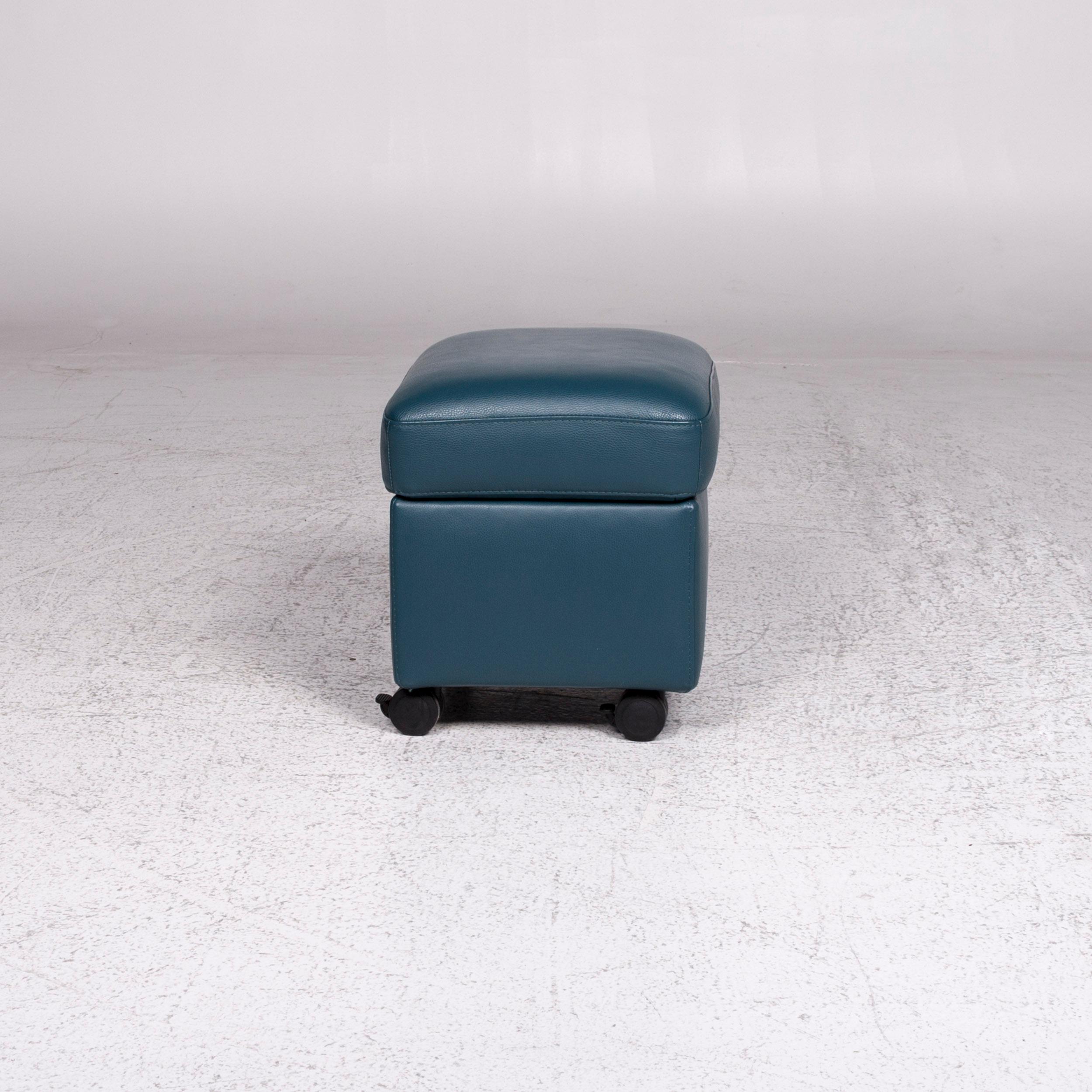 Stressless Leather Stool Blue Petrol Stool For Sale 3