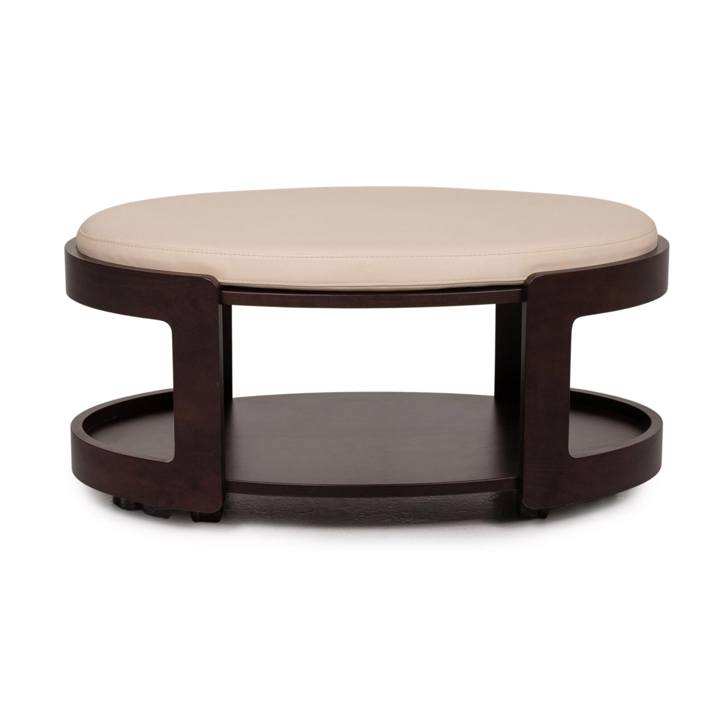 Norwegian Stressless Leather Wood Coffee Table Dark Brown Cream Table Stool