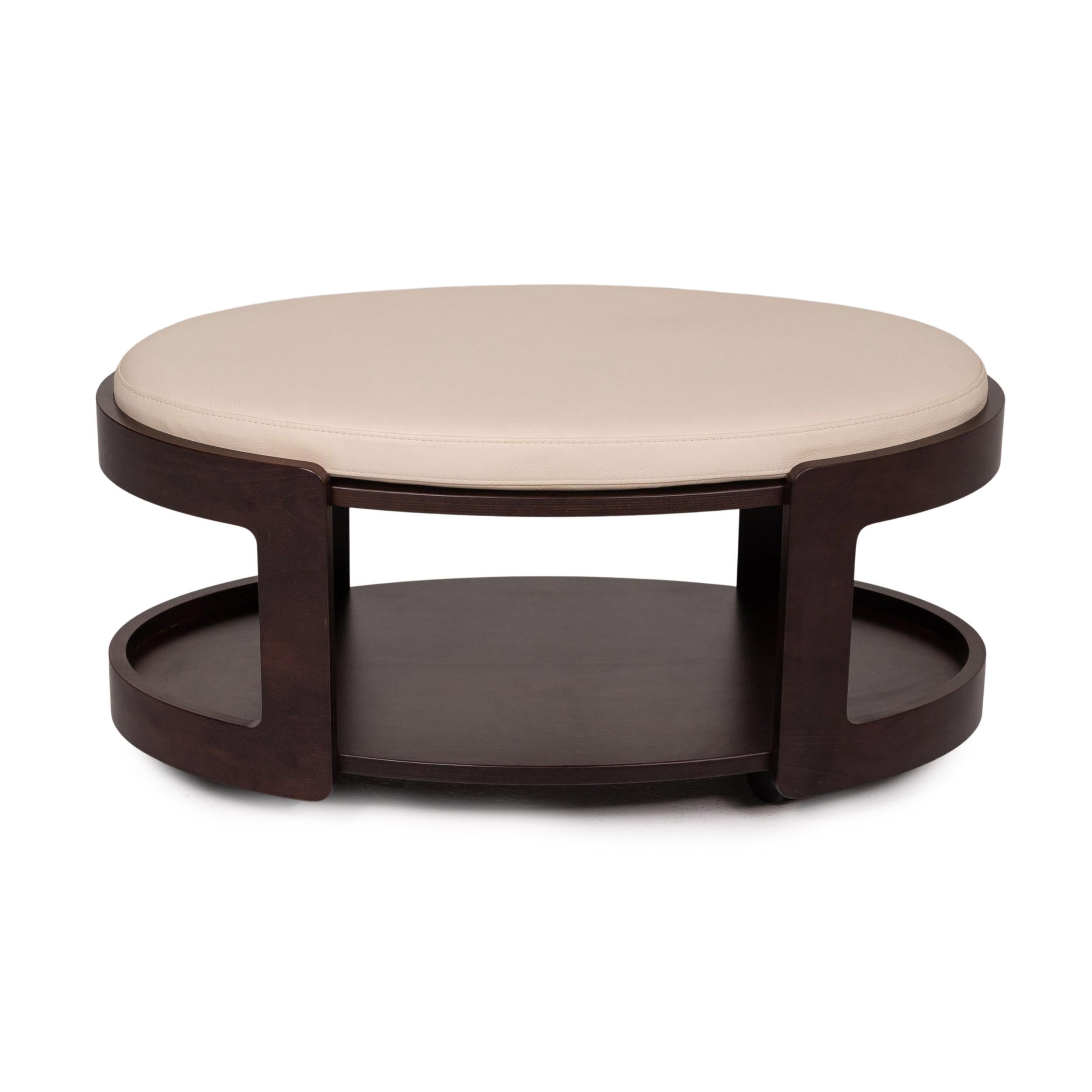 Stressless Leather Wood Coffee Table Dark Brown Cream Table Stool In Excellent Condition In Cologne, DE