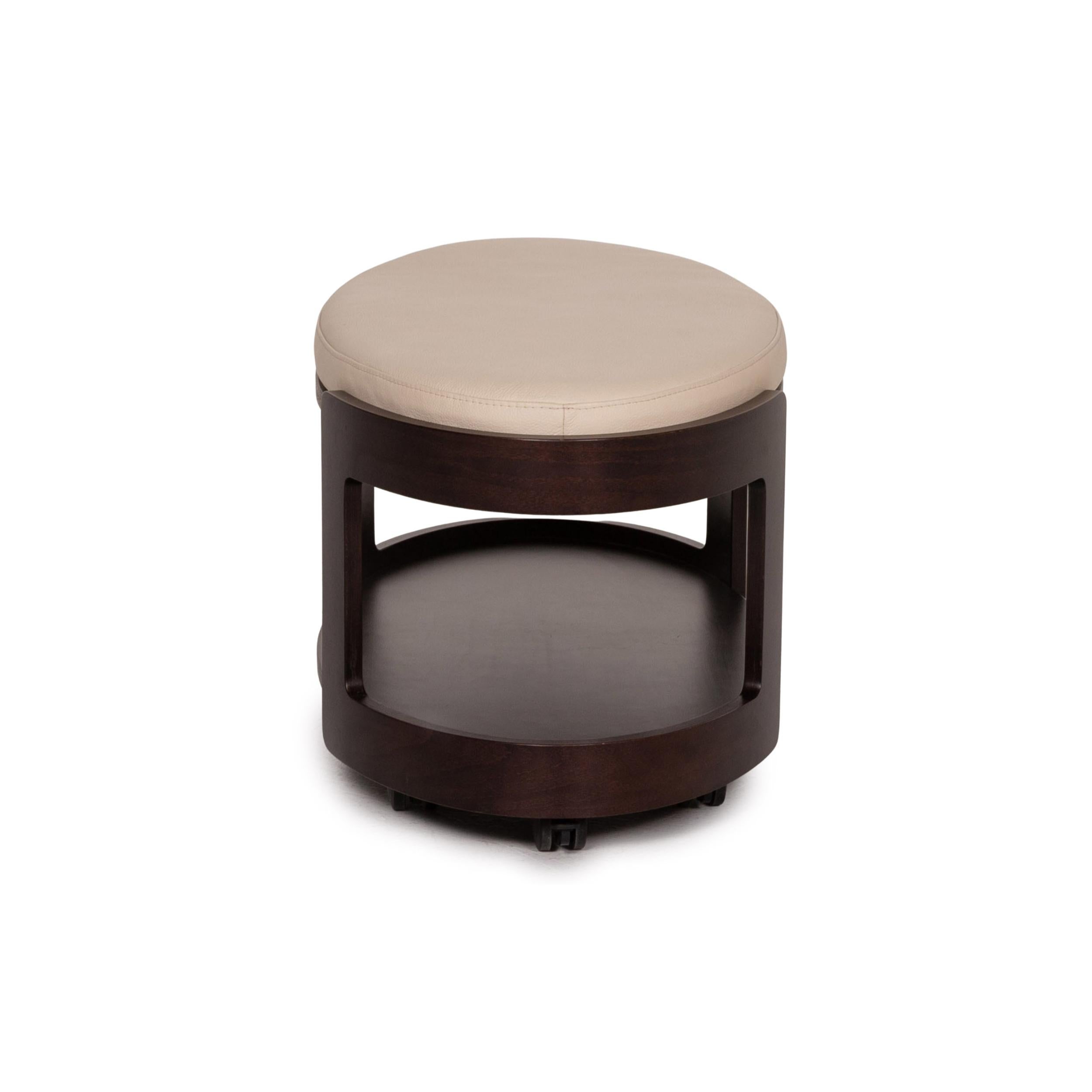 Contemporary Stressless Leather Wood Coffee Table Dark Brown Cream Table Stool