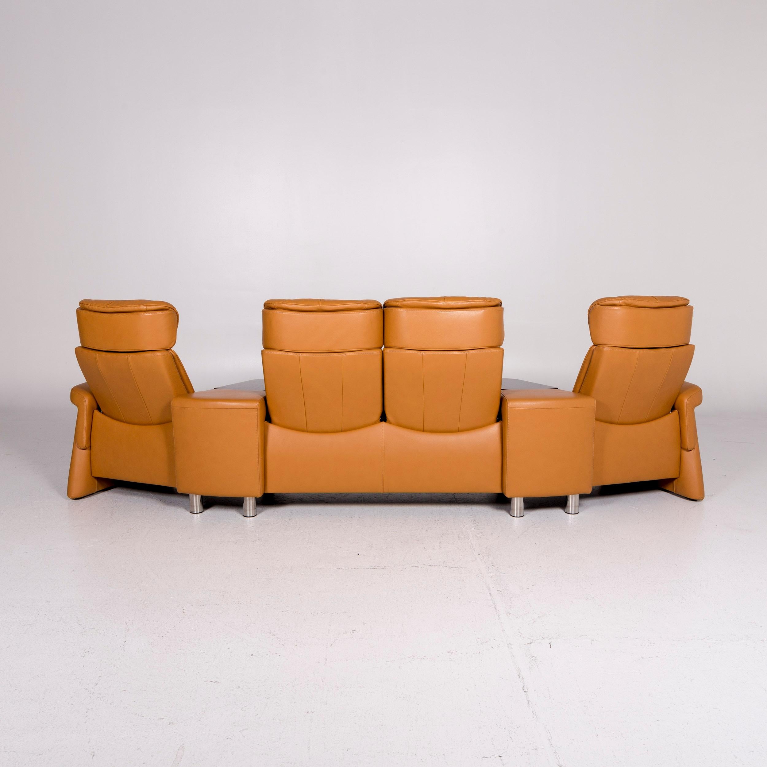 Stressless Legend Leather Corner Sofa Mustard Yellow Ocher Sofa Four-Seater For Sale 1