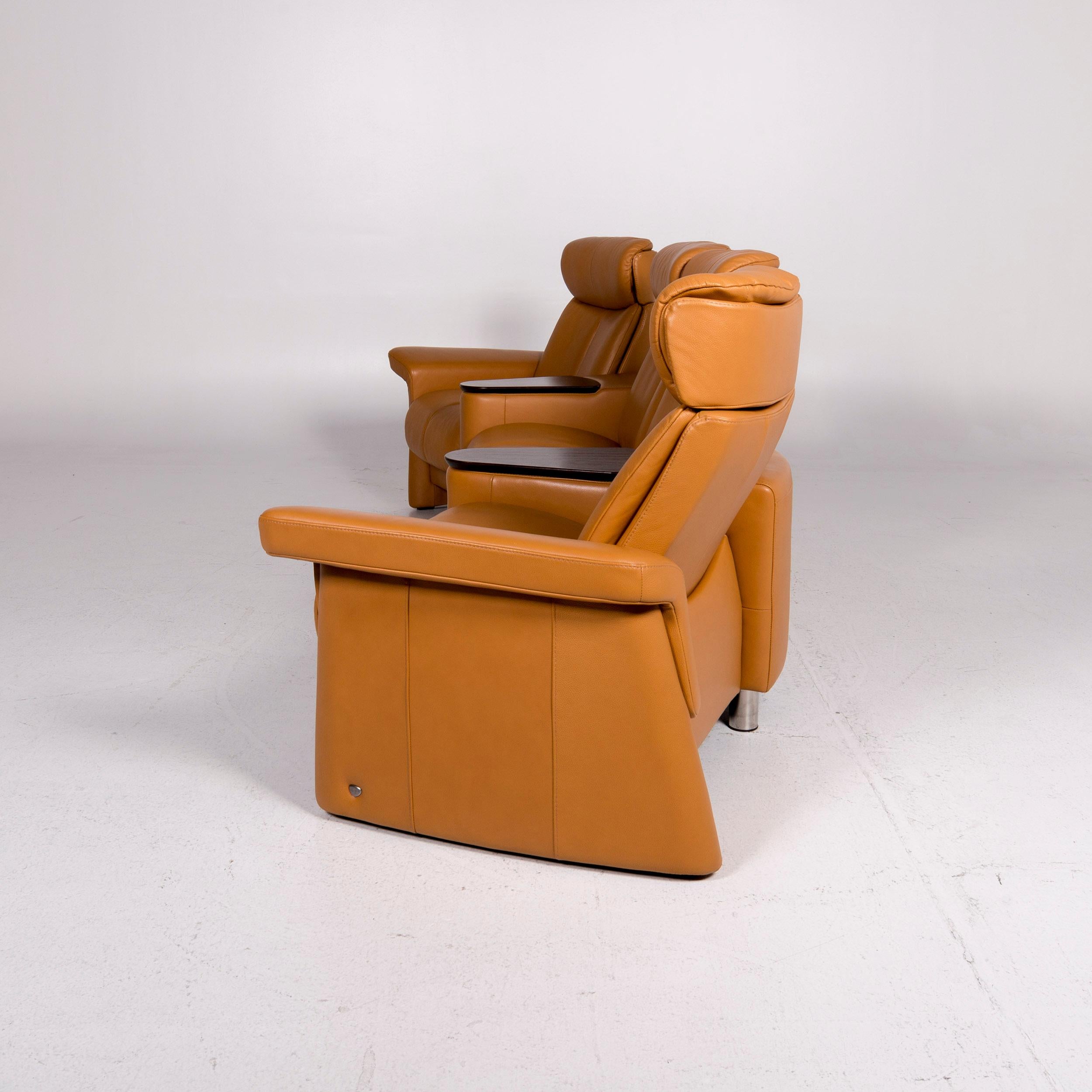 Stressless Legend Leather Corner Sofa Mustard Yellow Ocher Sofa Four-Seater For Sale 2
