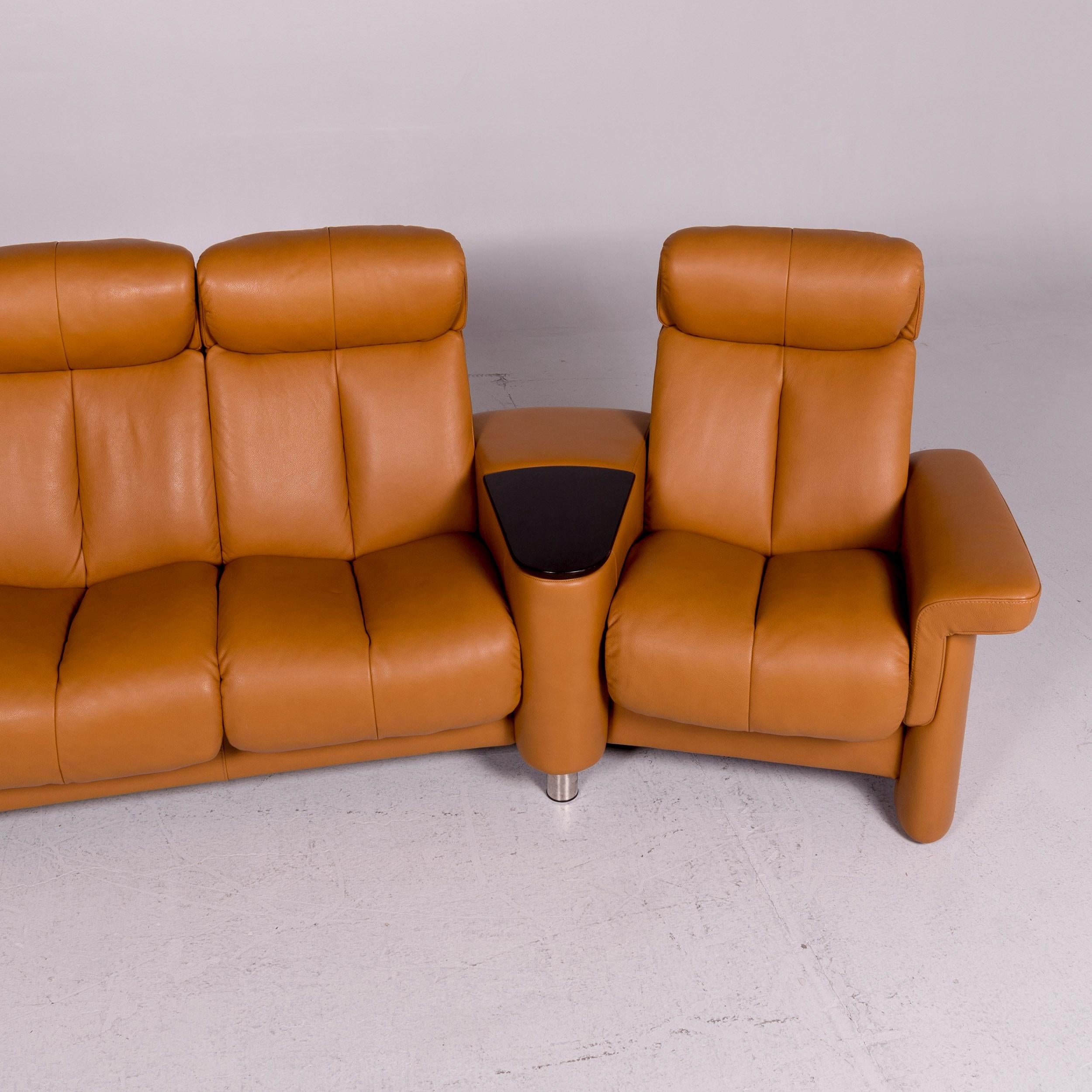 Norwegian Stressless Legend Leather Corner Sofa Mustard Yellow Ocher Sofa Four-Seater For Sale