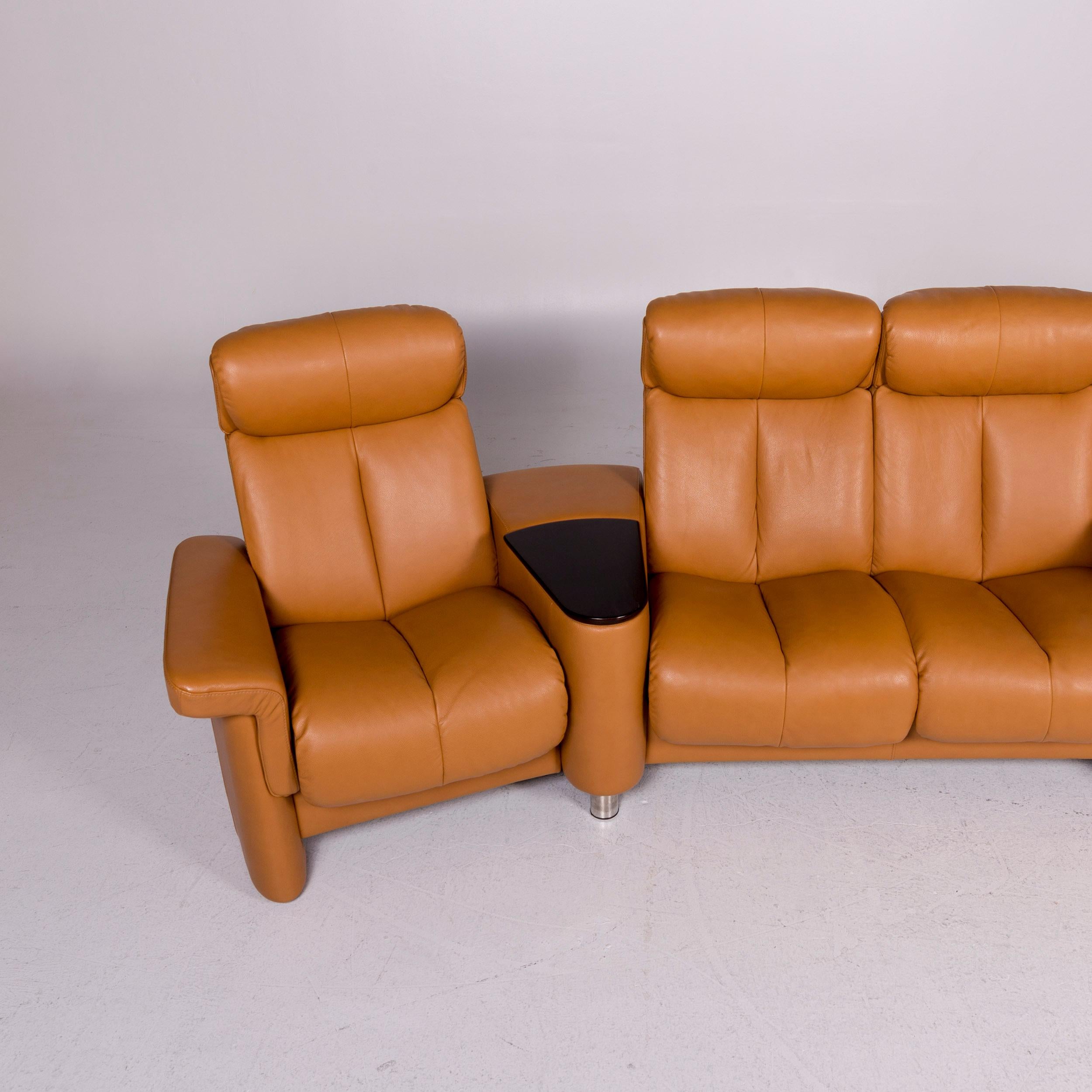 Stressless Legend Leather Corner Sofa Mustard Yellow Ocher Sofa Four-Seater In Excellent Condition For Sale In Cologne, DE