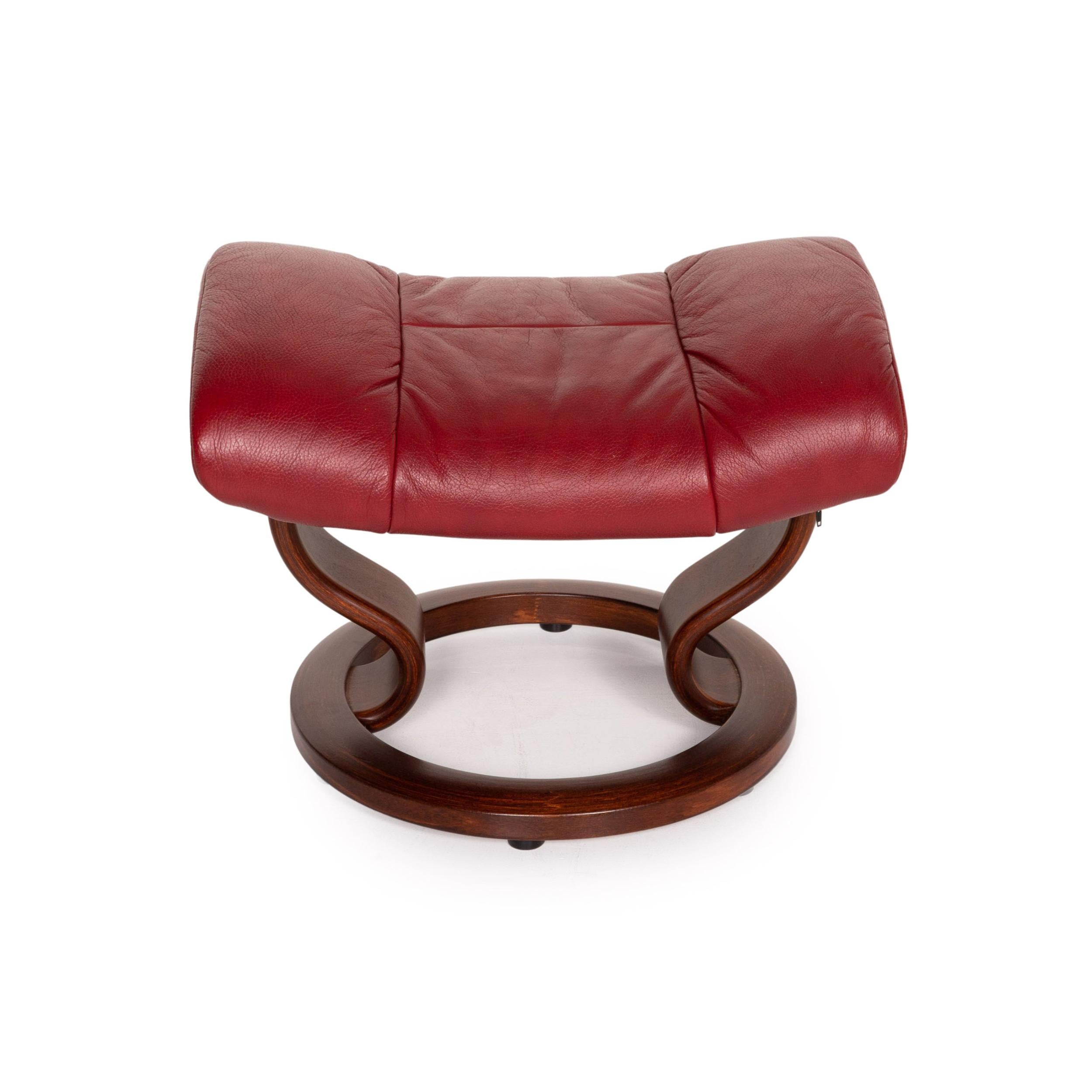 Stressless Mayfair Leather Stool Red Wood Ottoman In Excellent Condition For Sale In Cologne, DE