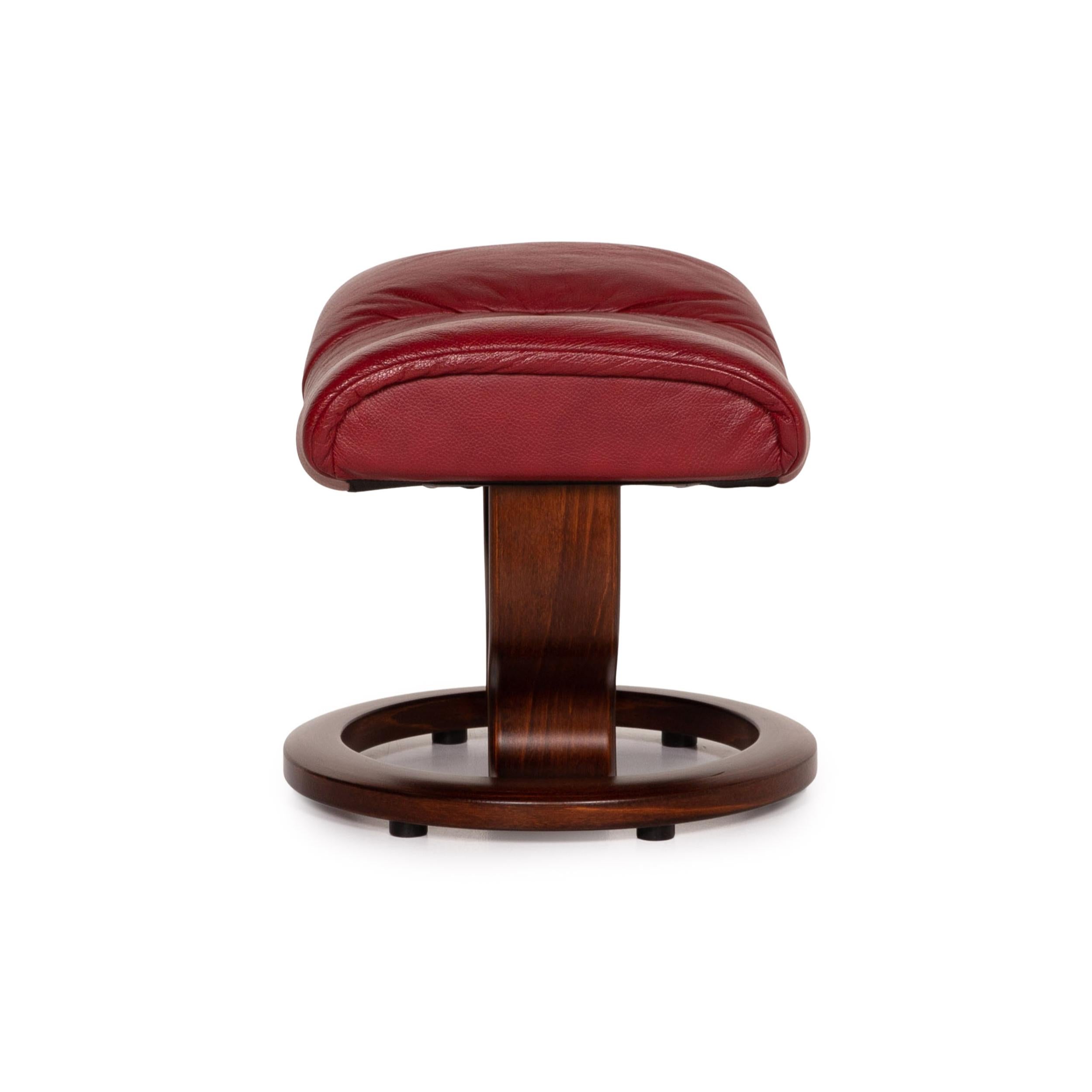 Contemporary Stressless Mayfair Leather Stool Red Wood Ottoman For Sale