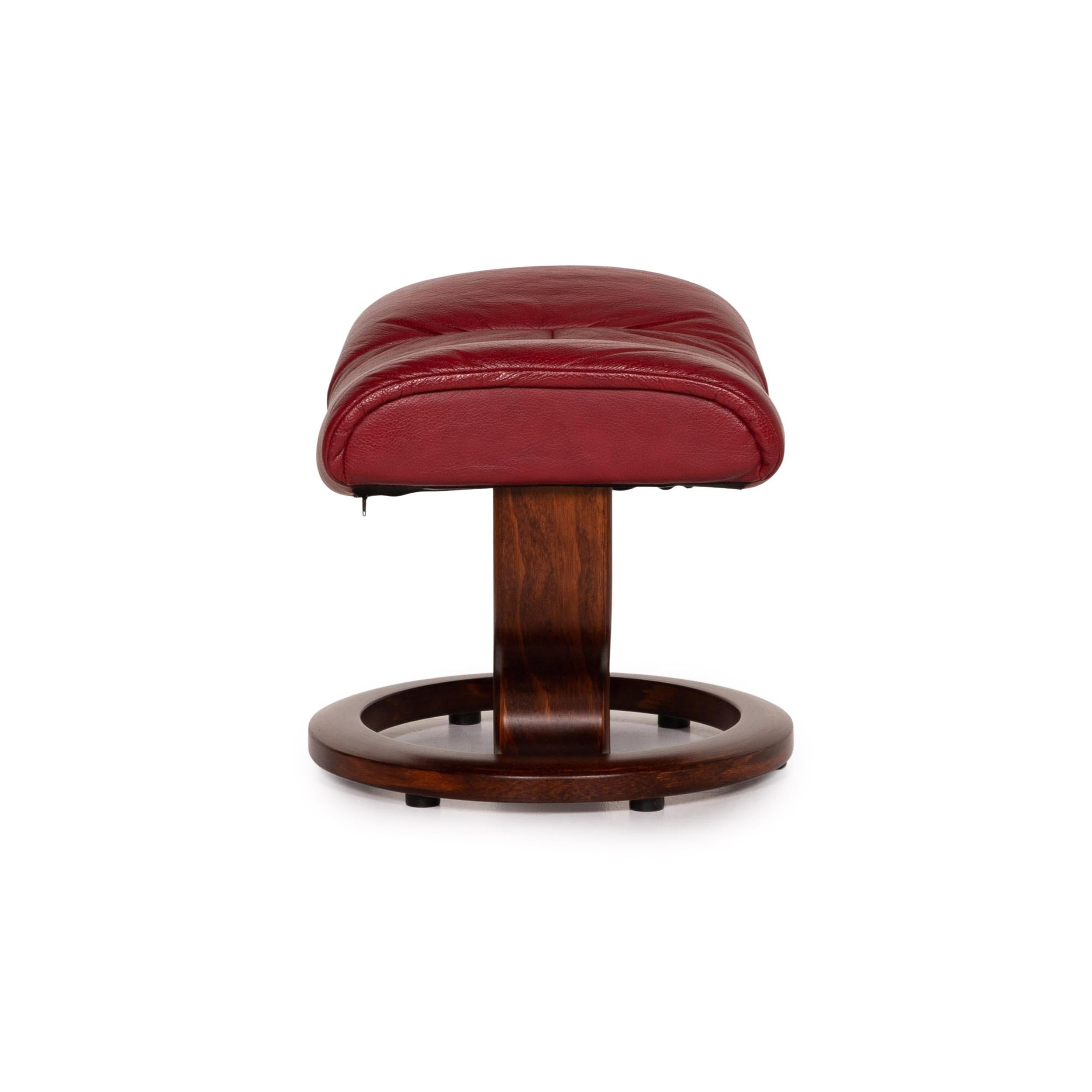 Stressless Mayfair Leather Stool Red Wood Ottoman For Sale 2