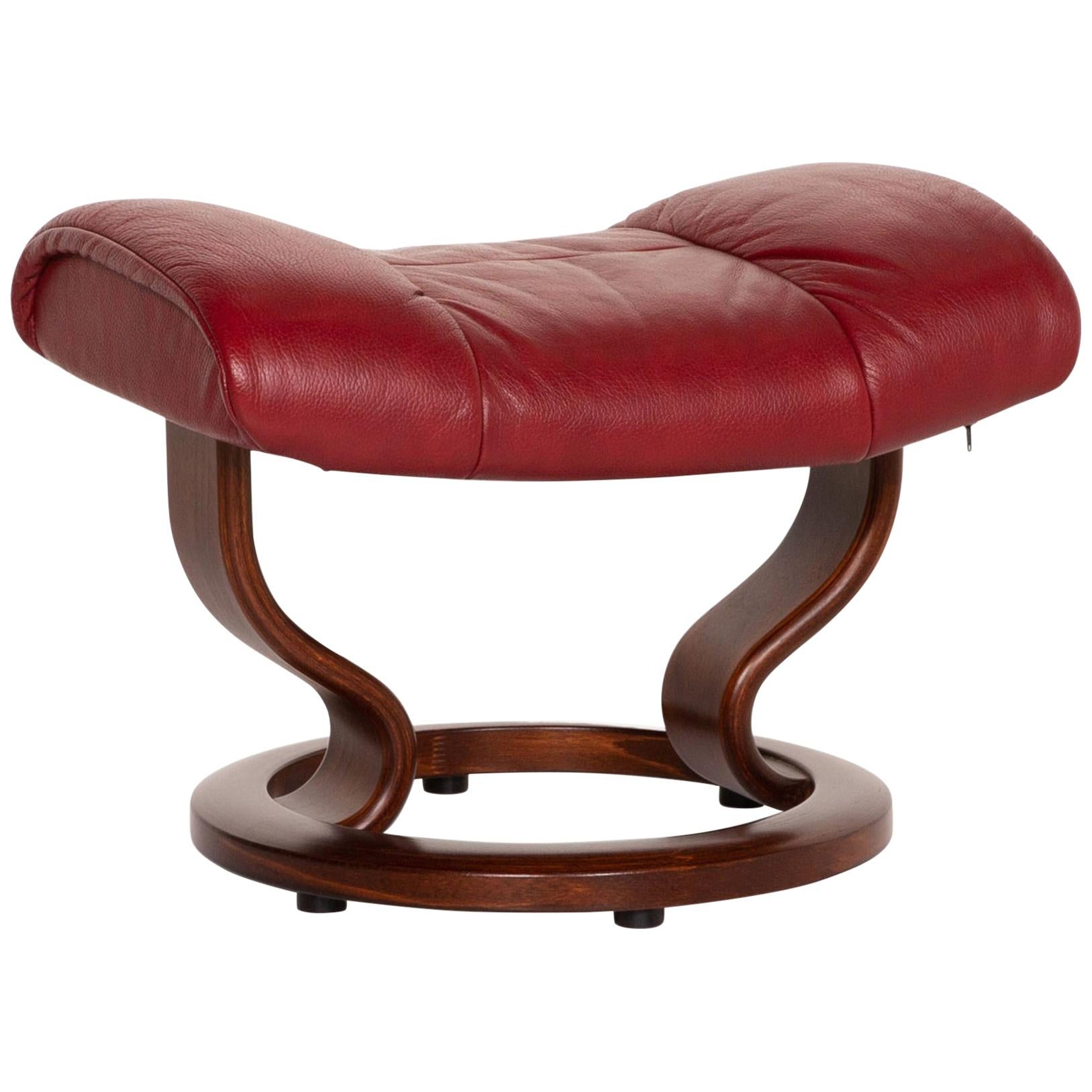 Stressless Mayfair Leather Stool Red Wood Ottoman For Sale