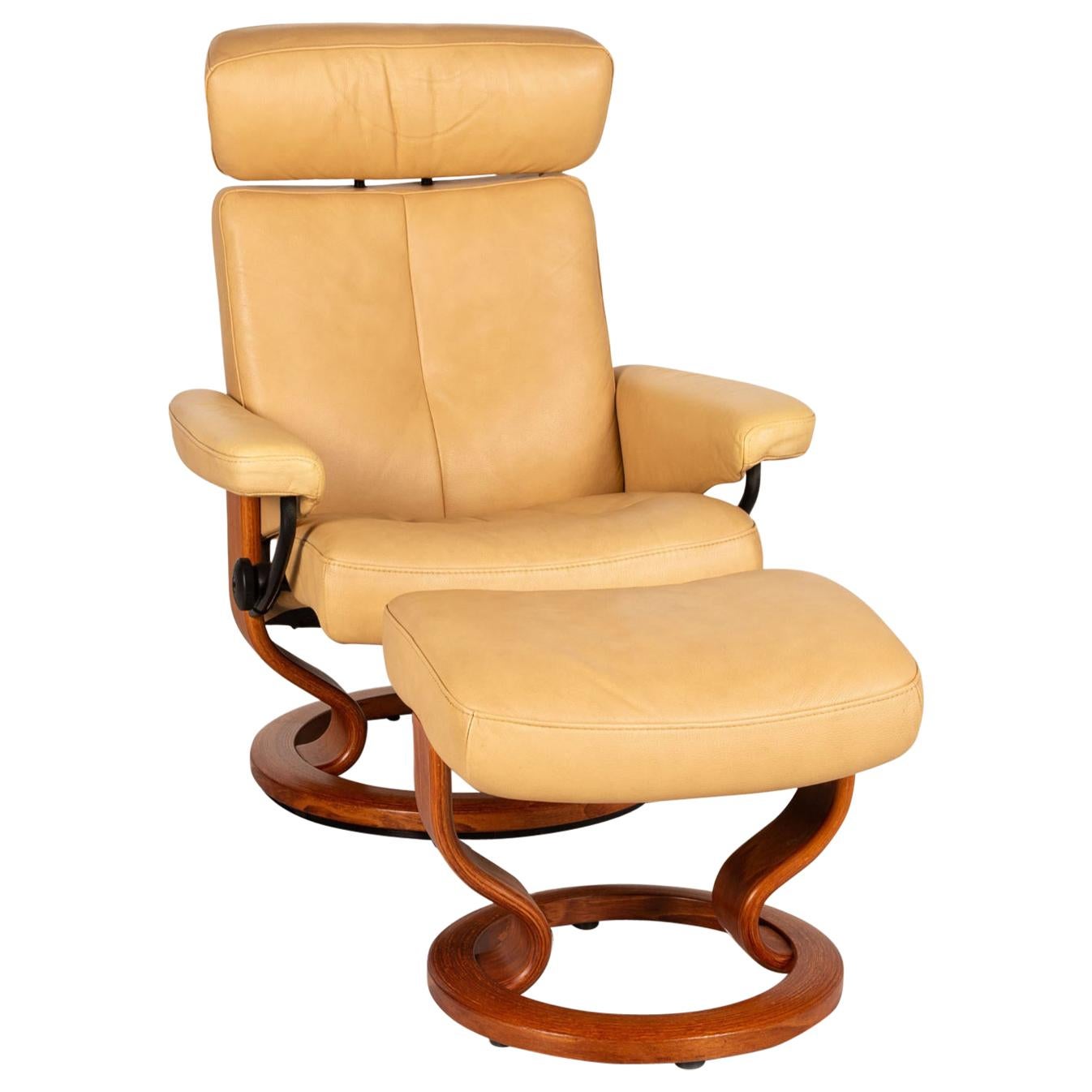 Stressless Orion Leather Armchair Beige Incl. Stool Function Relaxation Function For Sale