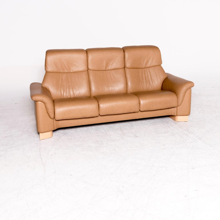 Stressless Paradise Designer Leather High Back Sofa Beige Genuine Leather at 1stDibs