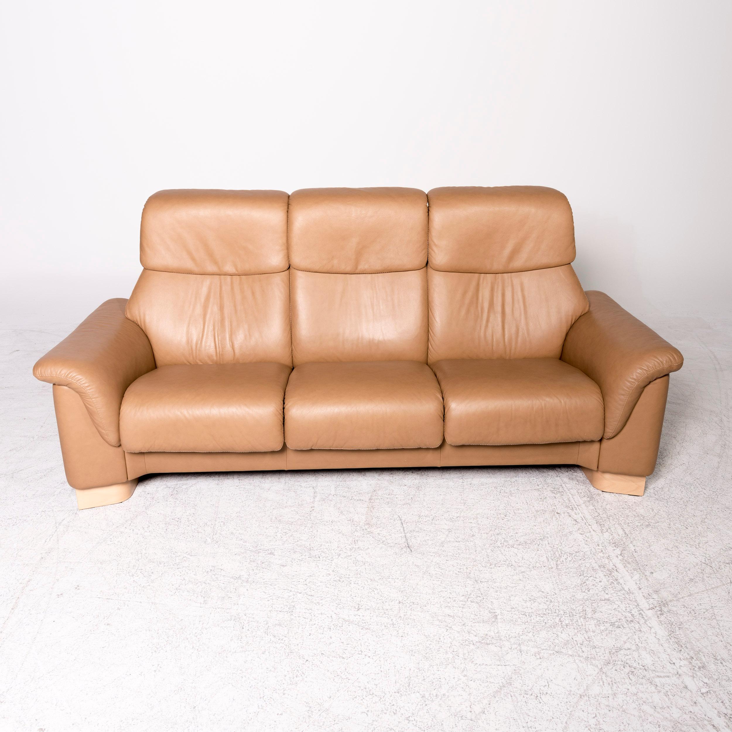Norwegian Stressless Paradise Designer Leather High Back Sofa Beige Genuine Leather